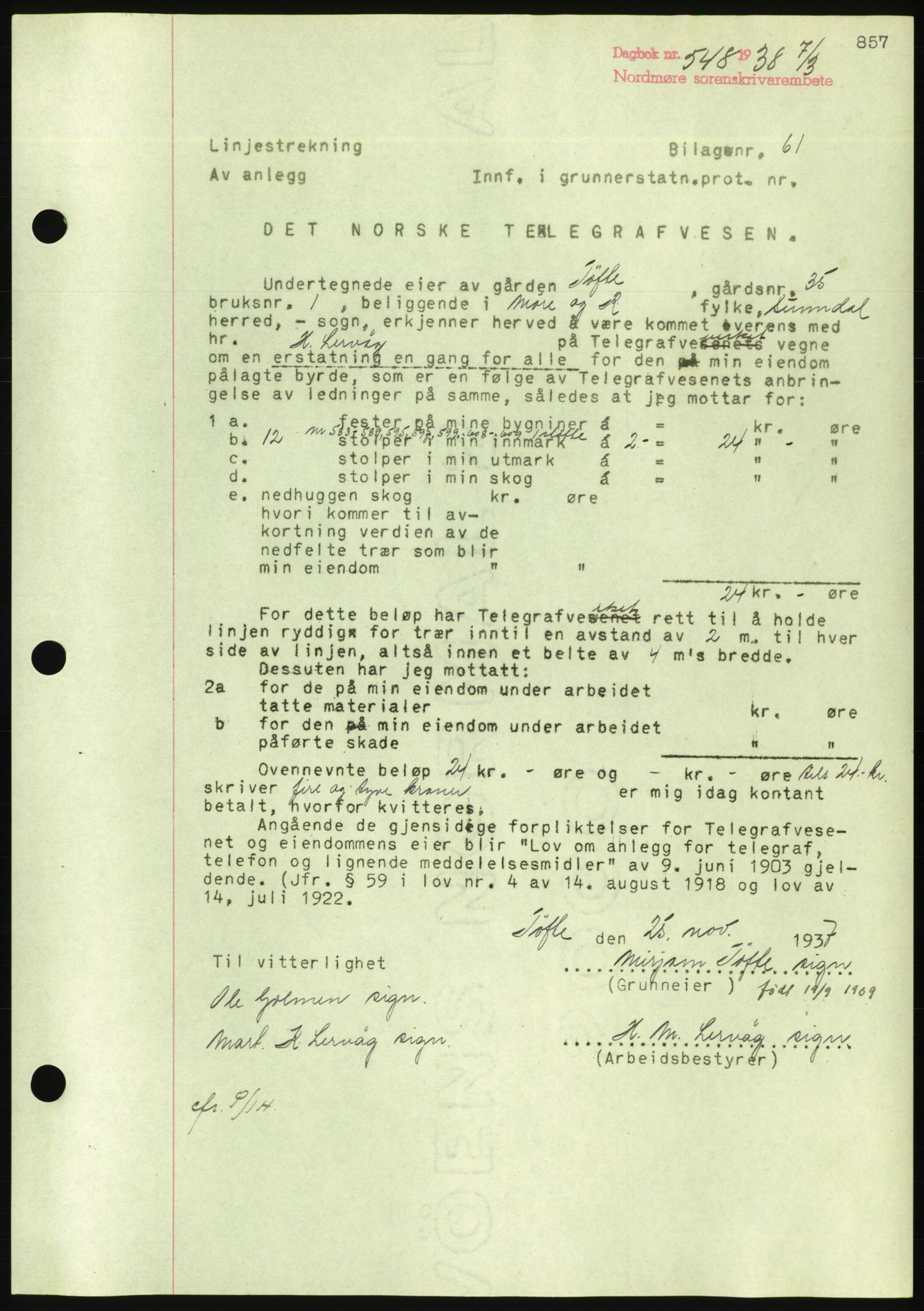 Nordmøre sorenskriveri, AV/SAT-A-4132/1/2/2Ca/L0092: Pantebok nr. B82, 1937-1938, Dagboknr: 548/1938