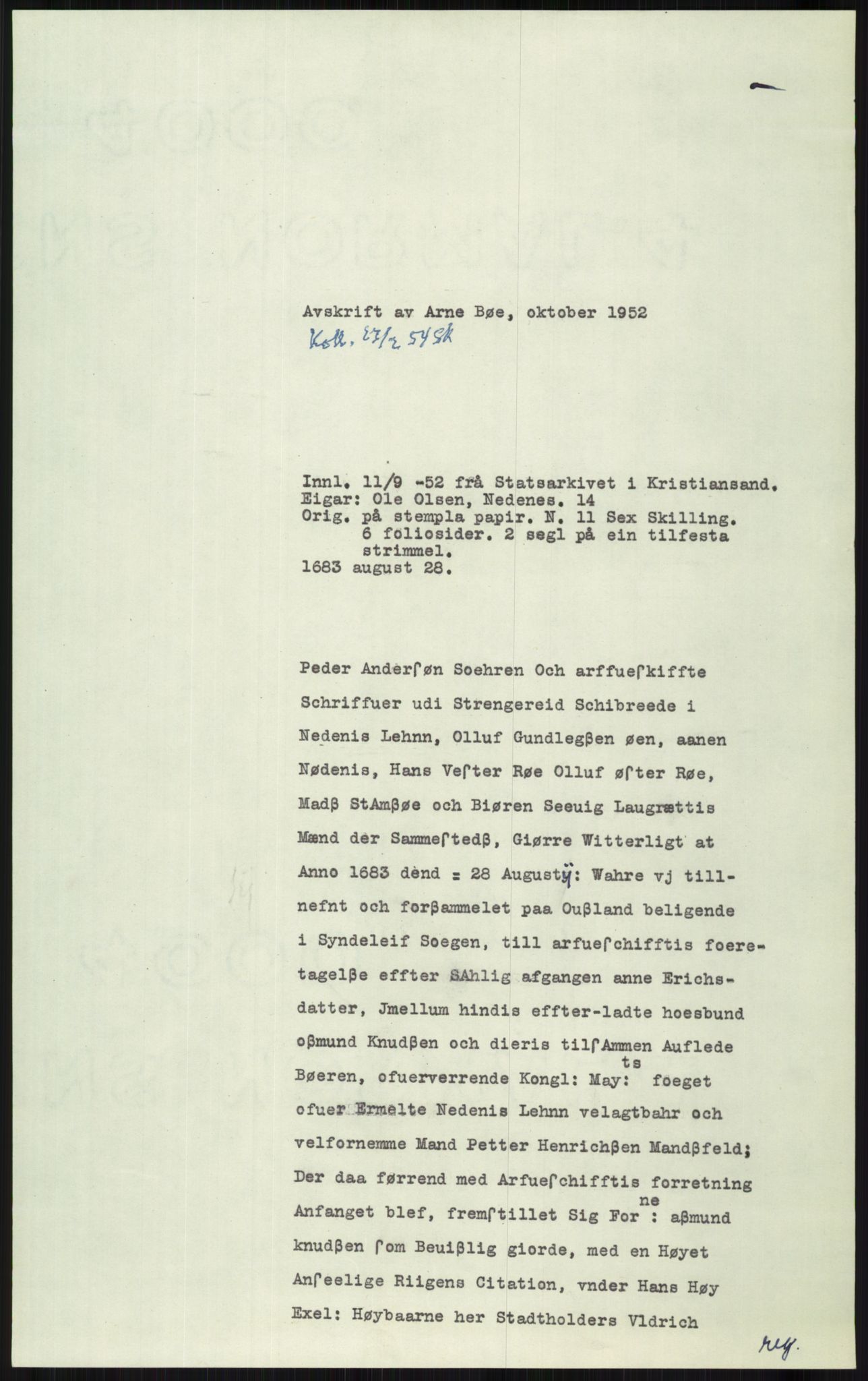 Samlinger til kildeutgivelse, Diplomavskriftsamlingen, AV/RA-EA-4053/H/Ha, s. 3018
