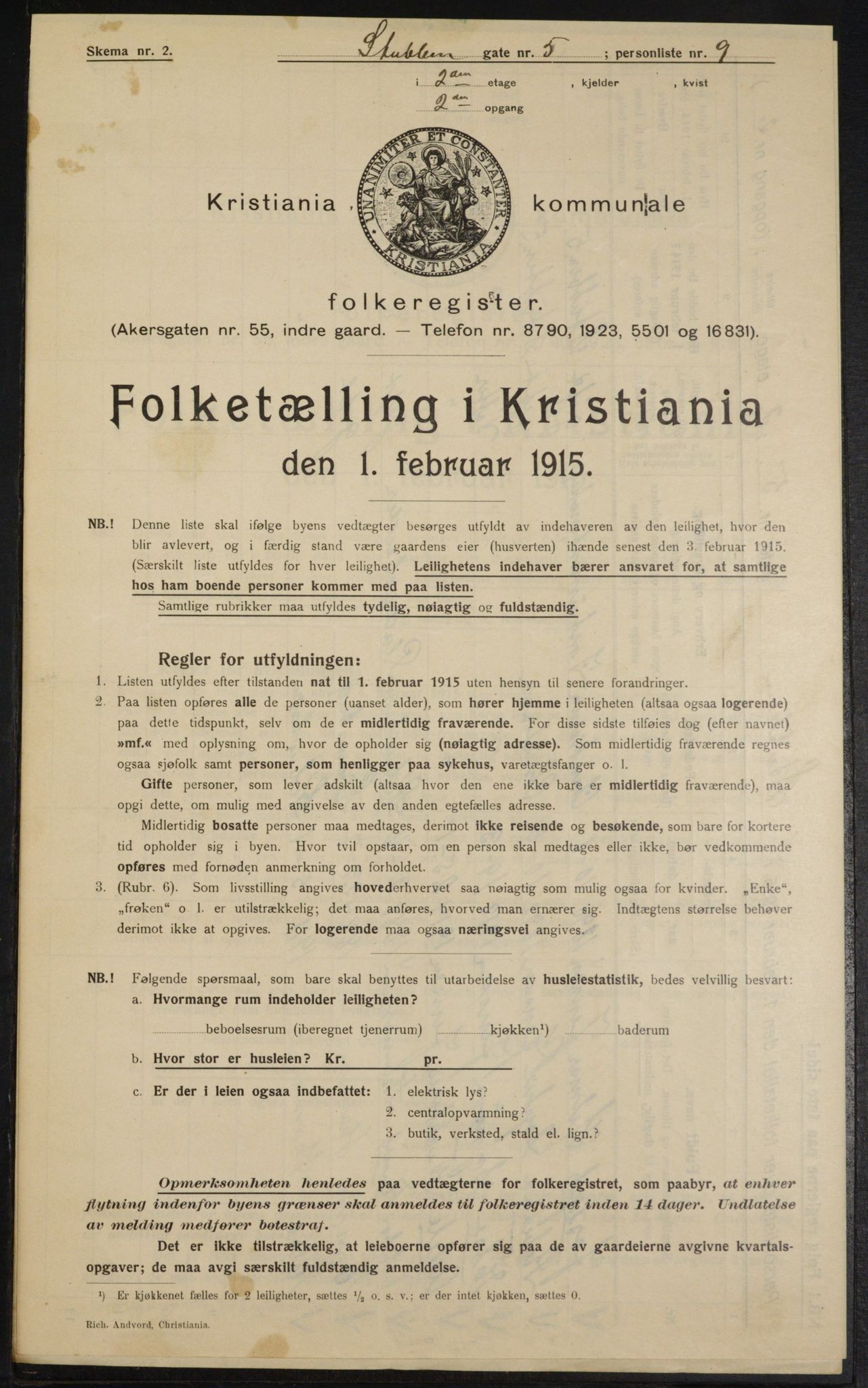 OBA, Kommunal folketelling 1.2.1915 for Kristiania, 1915, s. 104678