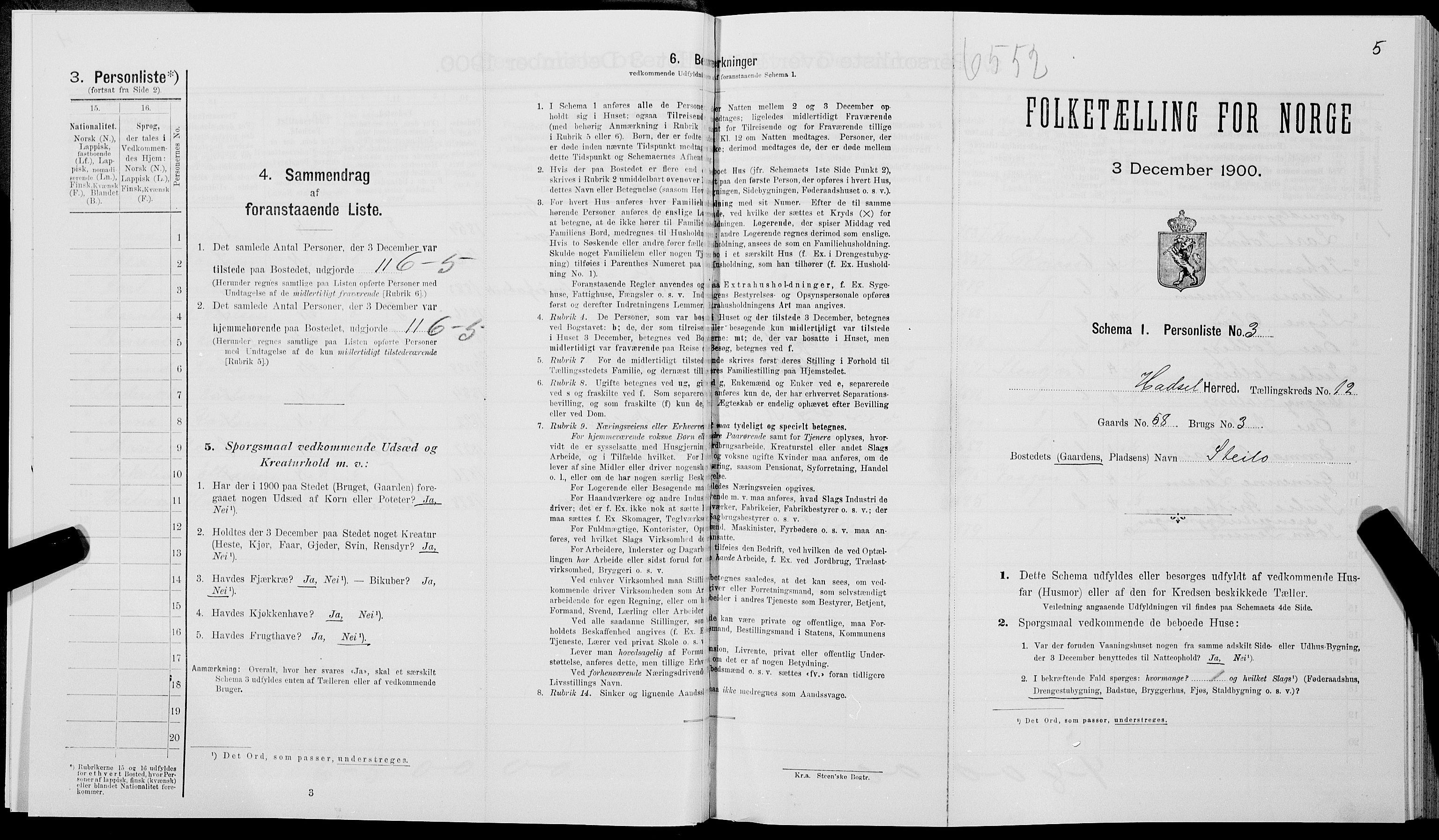 SAT, Folketelling 1900 for 1866 Hadsel herred, 1900, s. 1110