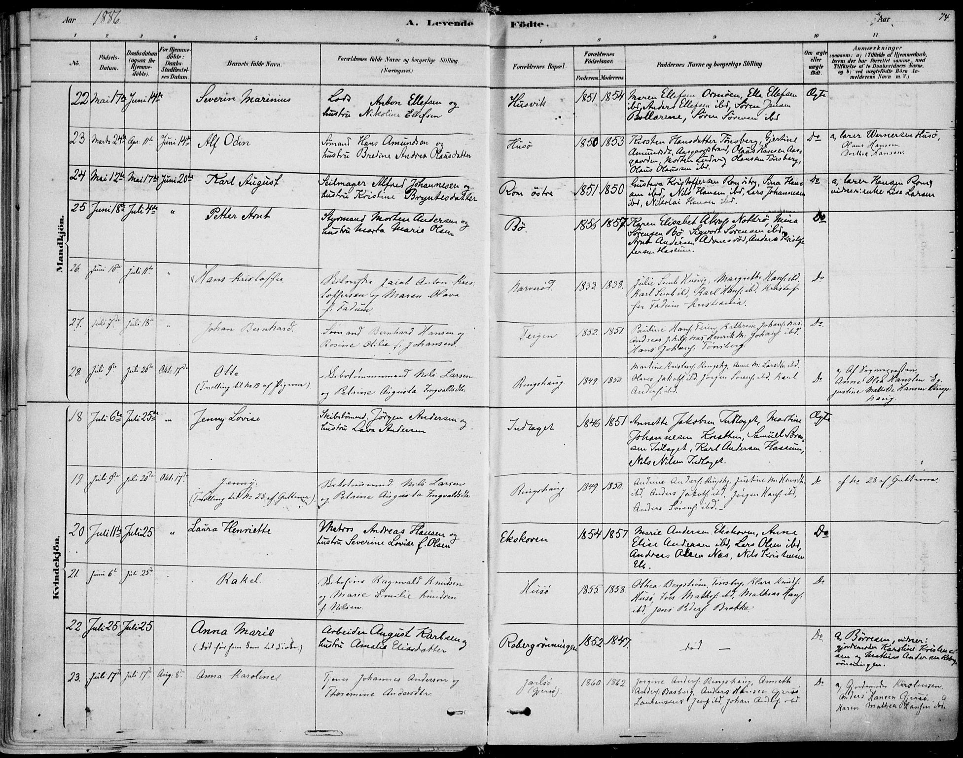 Sem kirkebøker, AV/SAKO-A-5/F/Fb/L0004: Ministerialbok nr. II 4, 1878-1891, s. 74