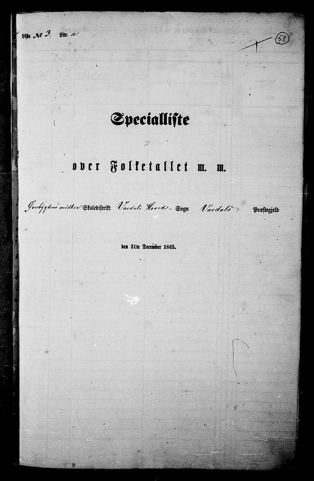 RA, Folketelling 1865 for 0527L Vardal prestegjeld, Vardal sokn og Hunn sokn, 1865, s. 46