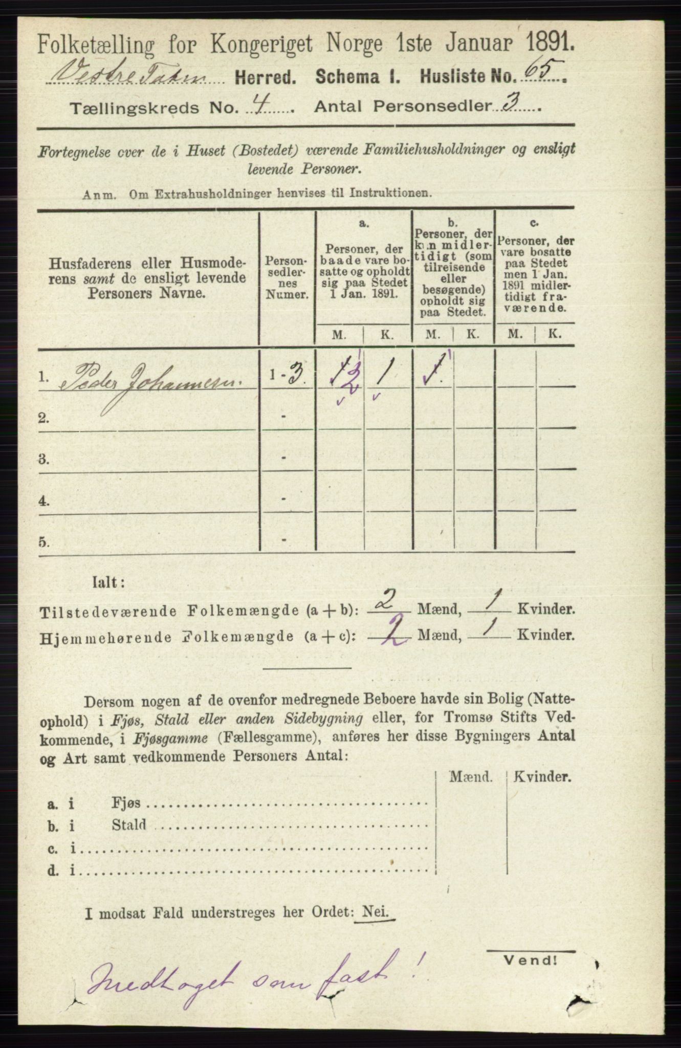 RA, Folketelling 1891 for 0529 Vestre Toten herred, 1891, s. 2699