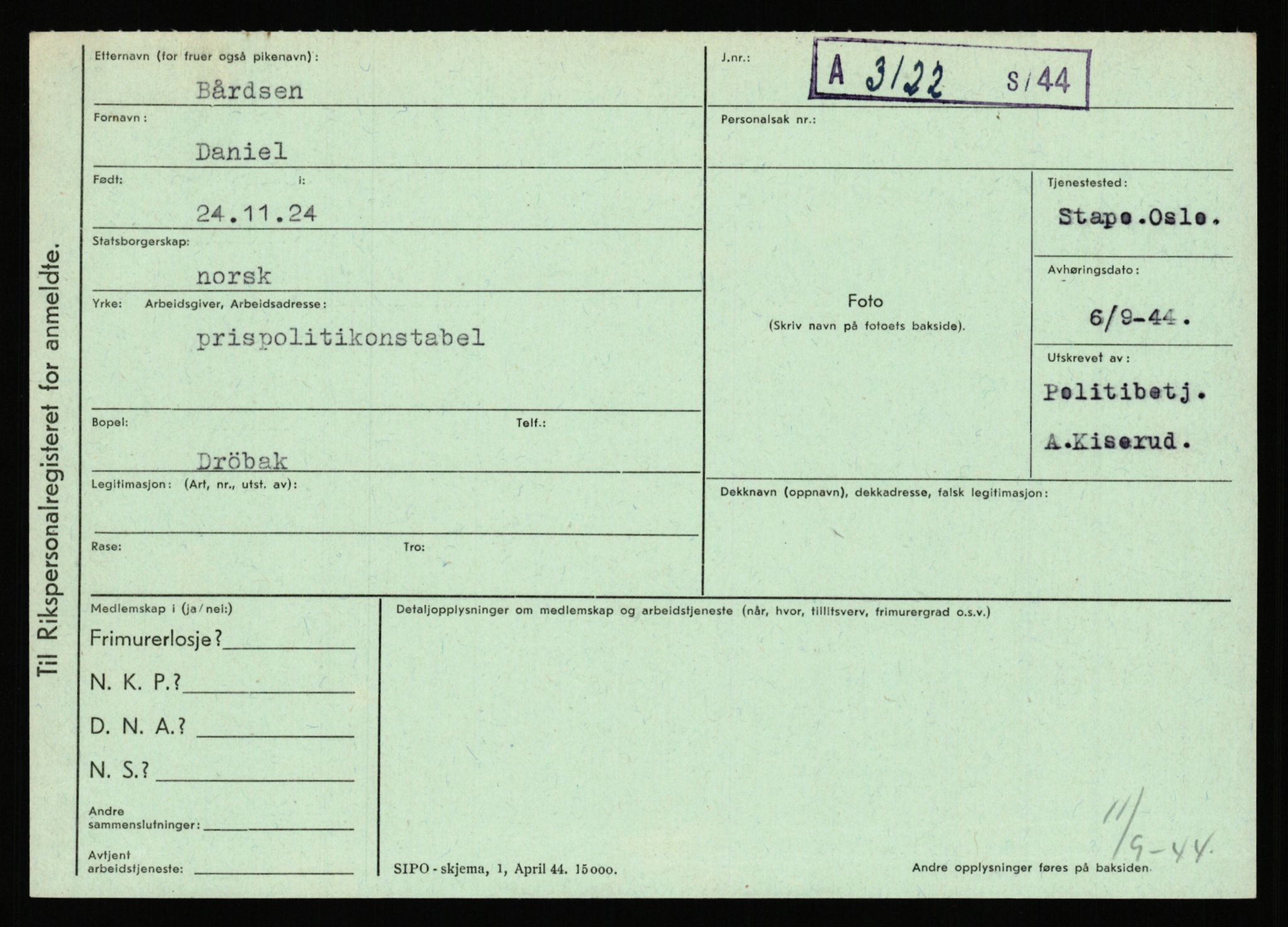 Statspolitiet - Hovedkontoret / Osloavdelingen, AV/RA-S-1329/C/Ca/L0002: Arneberg - Brand, 1943-1945, s. 883