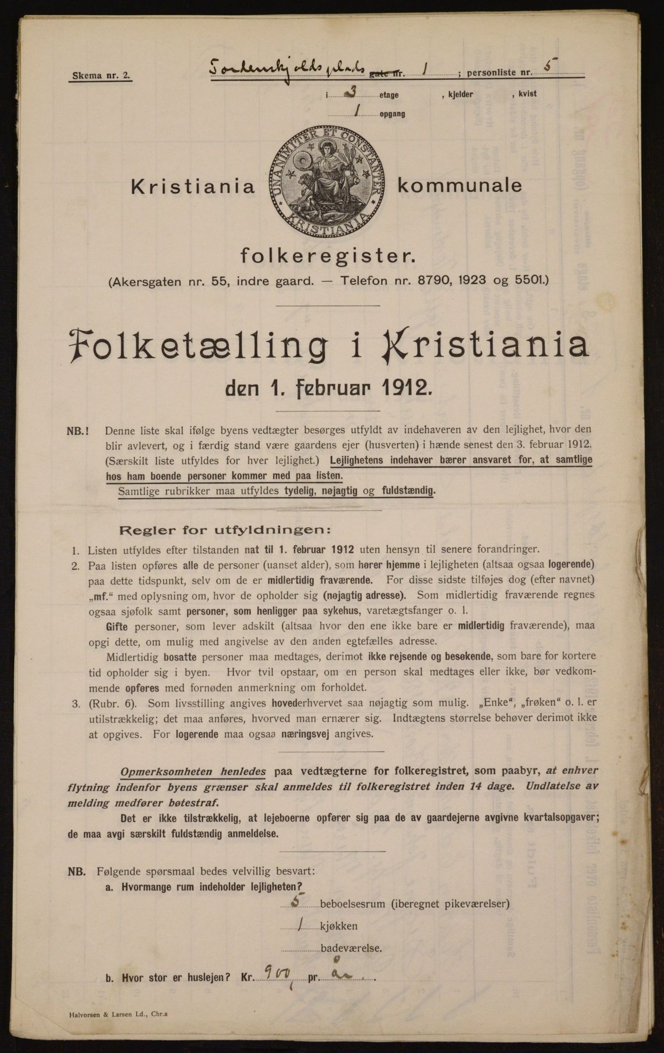 OBA, Kommunal folketelling 1.2.1912 for Kristiania, 1912, s. 113806