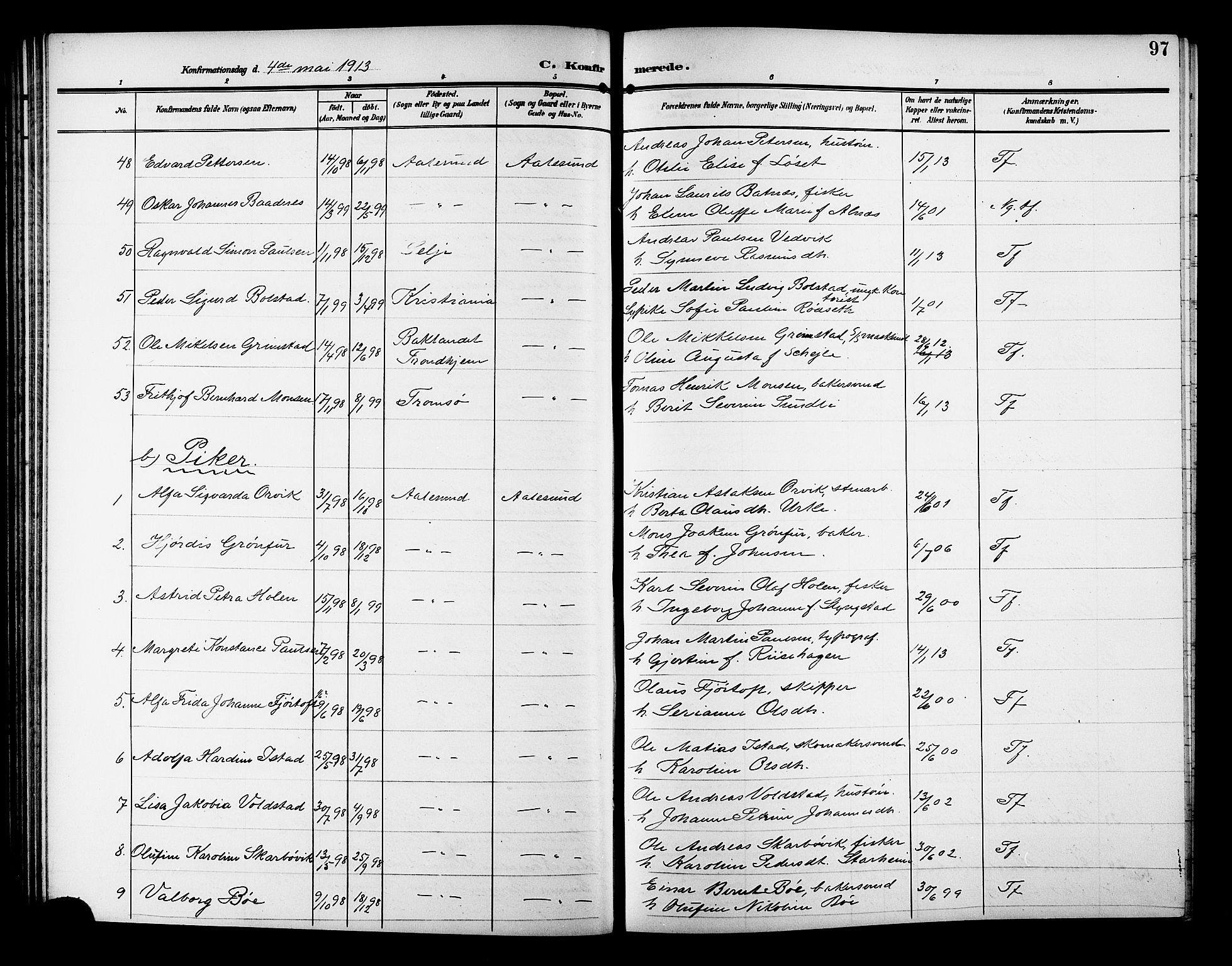 Ministerialprotokoller, klokkerbøker og fødselsregistre - Møre og Romsdal, AV/SAT-A-1454/529/L0470: Klokkerbok nr. 529C07, 1907-1917, s. 97