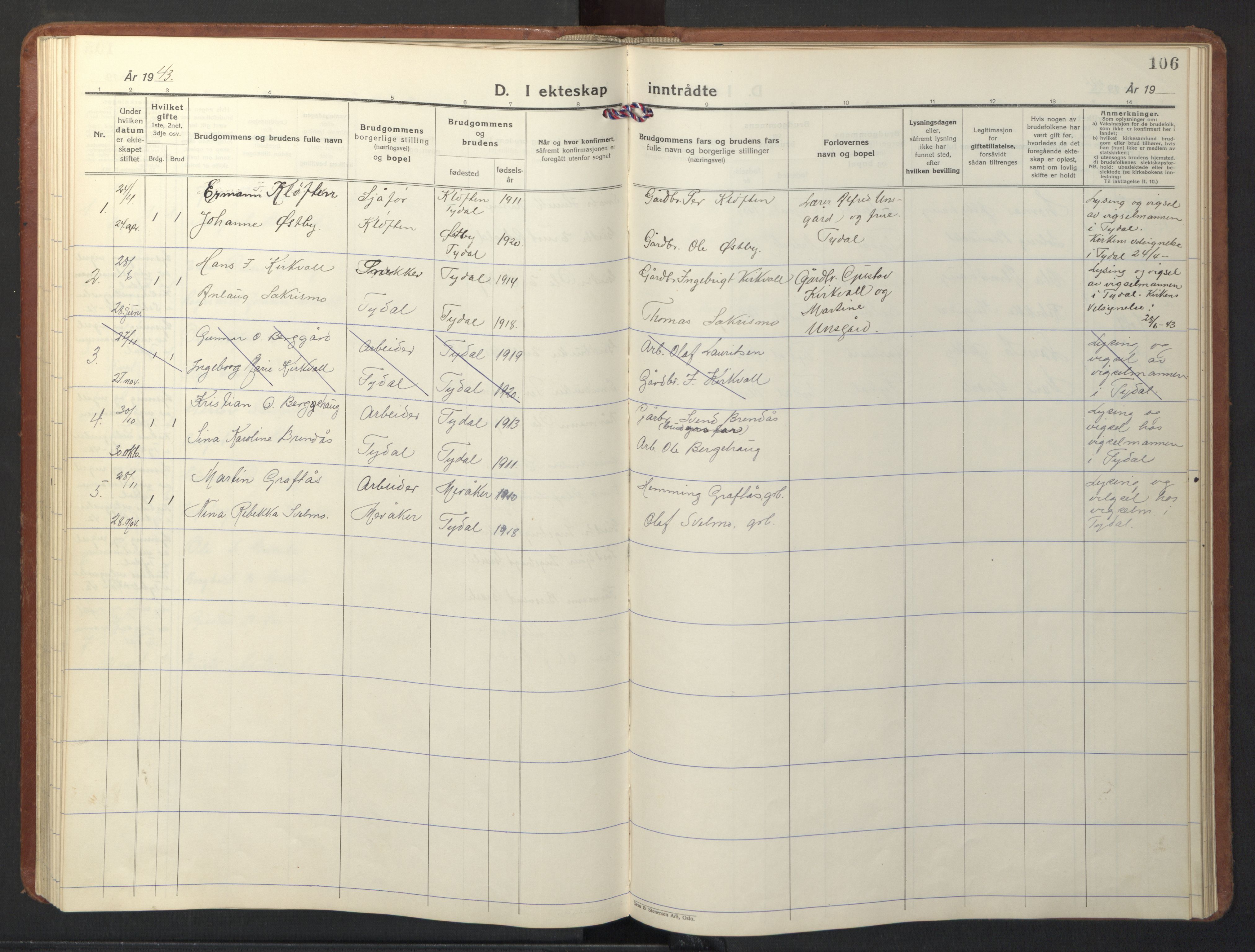 Ministerialprotokoller, klokkerbøker og fødselsregistre - Sør-Trøndelag, SAT/A-1456/698/L1169: Klokkerbok nr. 698C06, 1930-1949, s. 106