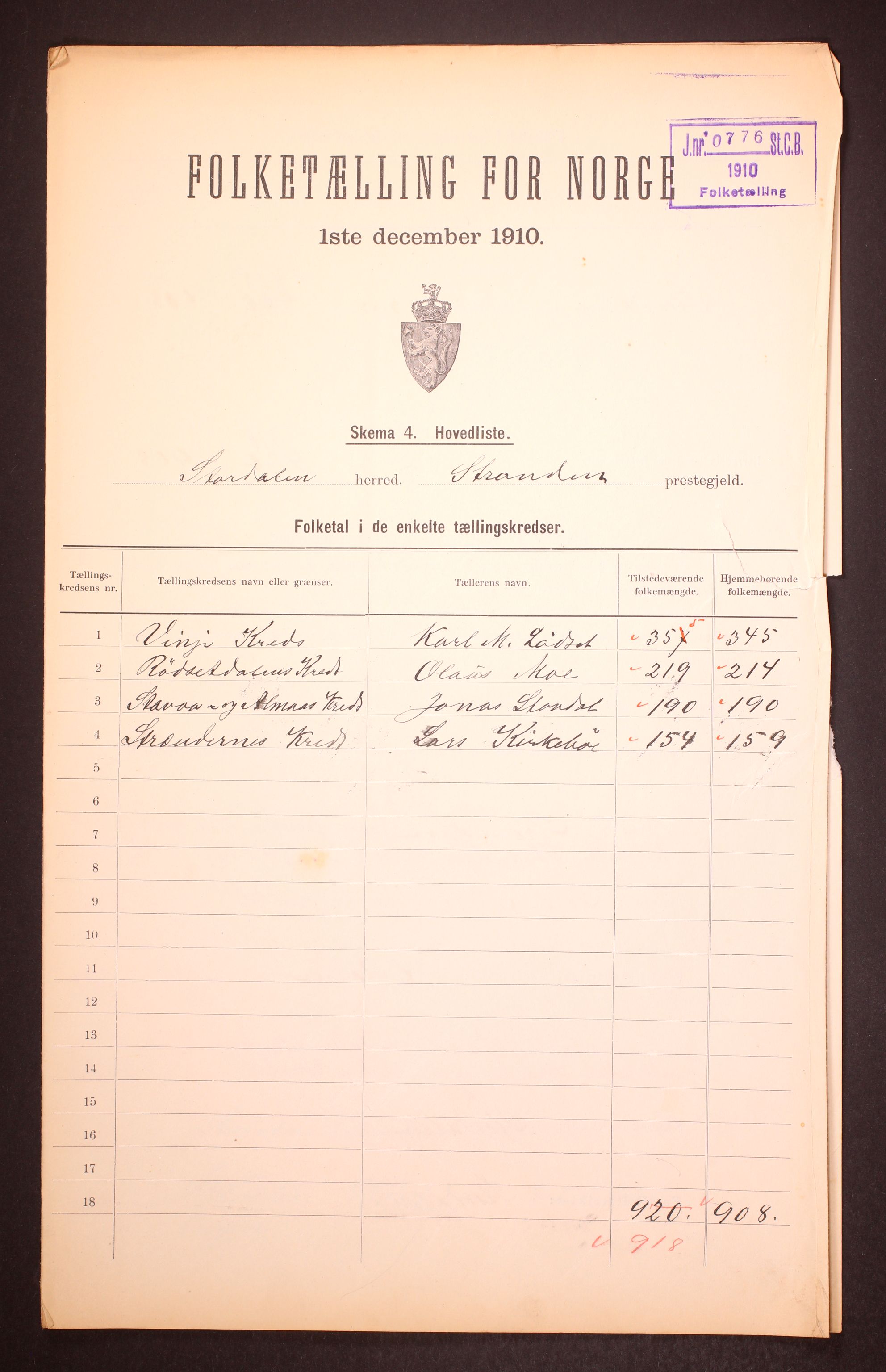 RA, Folketelling 1910 for 1526 Stordal herred, 1910, s. 2