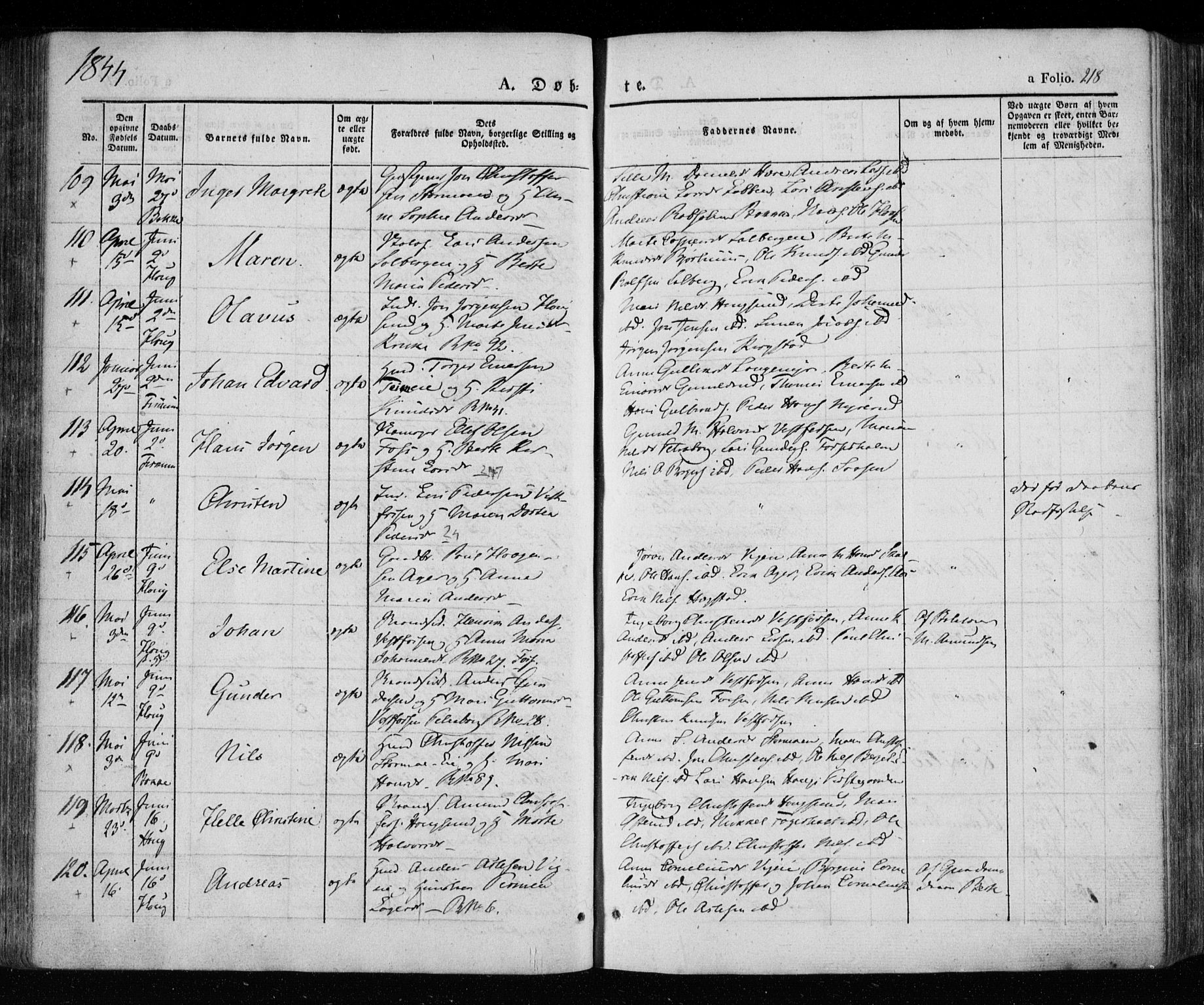 Eiker kirkebøker, AV/SAKO-A-4/F/Fa/L0013a: Ministerialbok nr. I 13A, 1832-1845, s. 218