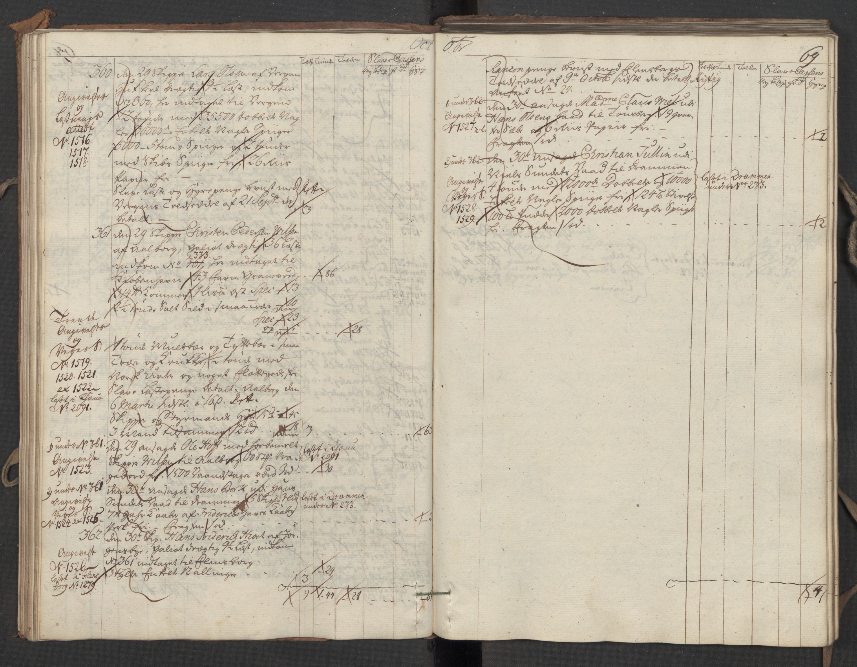 Generaltollkammeret, tollregnskaper, AV/RA-EA-5490/R06/L0039/0001: Tollregnskaper Kristiania / Utgående hovedtollbok, 1756, s. 68b-69a