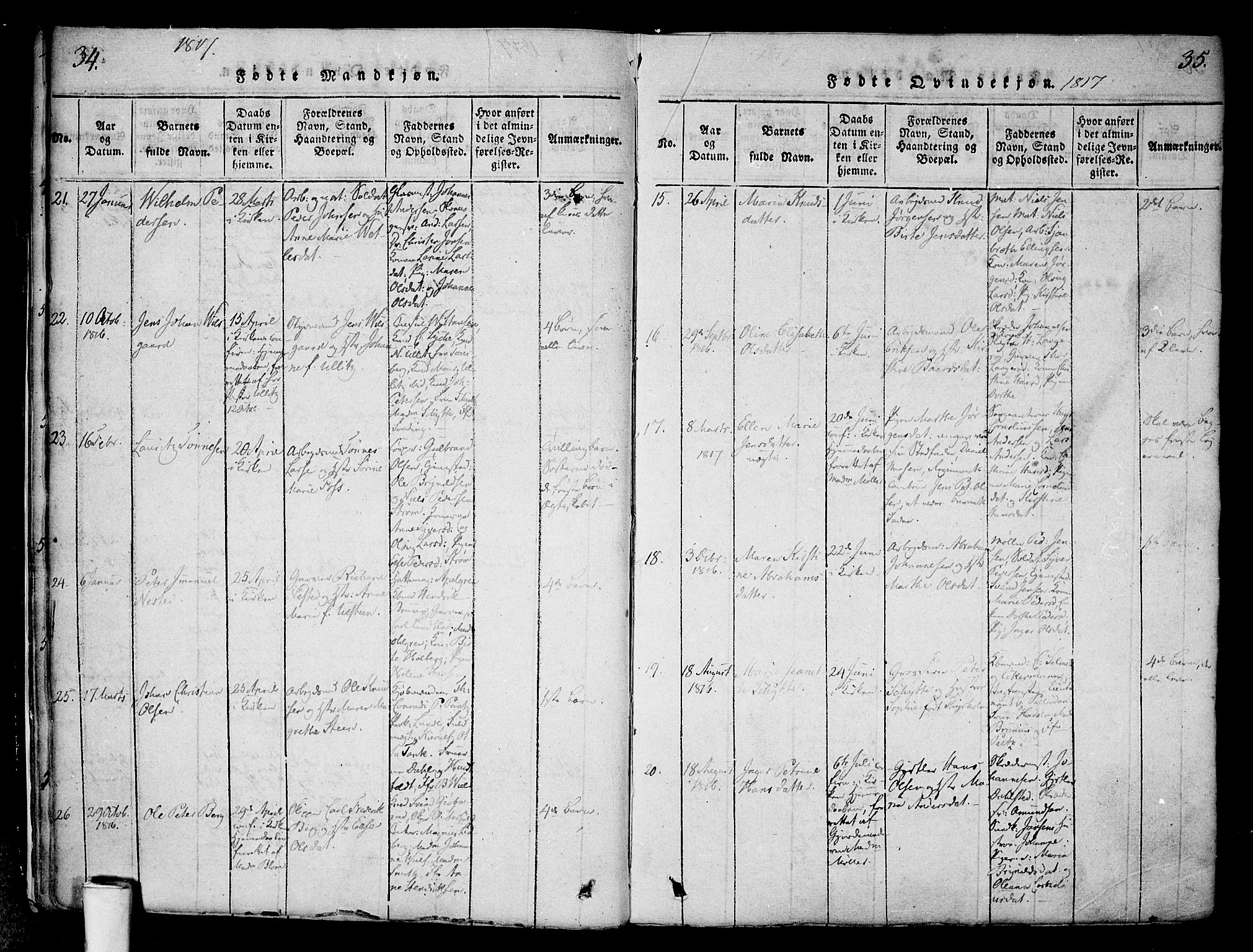 Halden prestekontor Kirkebøker, AV/SAO-A-10909/F/Fa/L0003: Ministerialbok nr. I 3, 1815-1834, s. 34-35