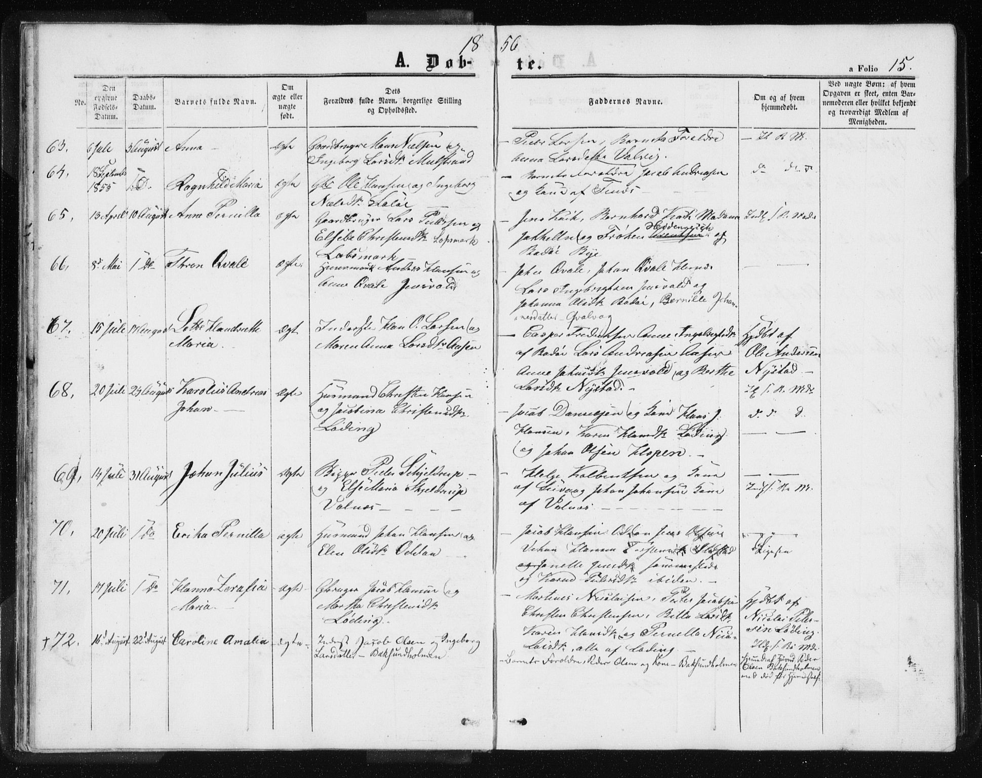 Ministerialprotokoller, klokkerbøker og fødselsregistre - Nordland, AV/SAT-A-1459/801/L0028: Klokkerbok nr. 801C03, 1855-1867, s. 15