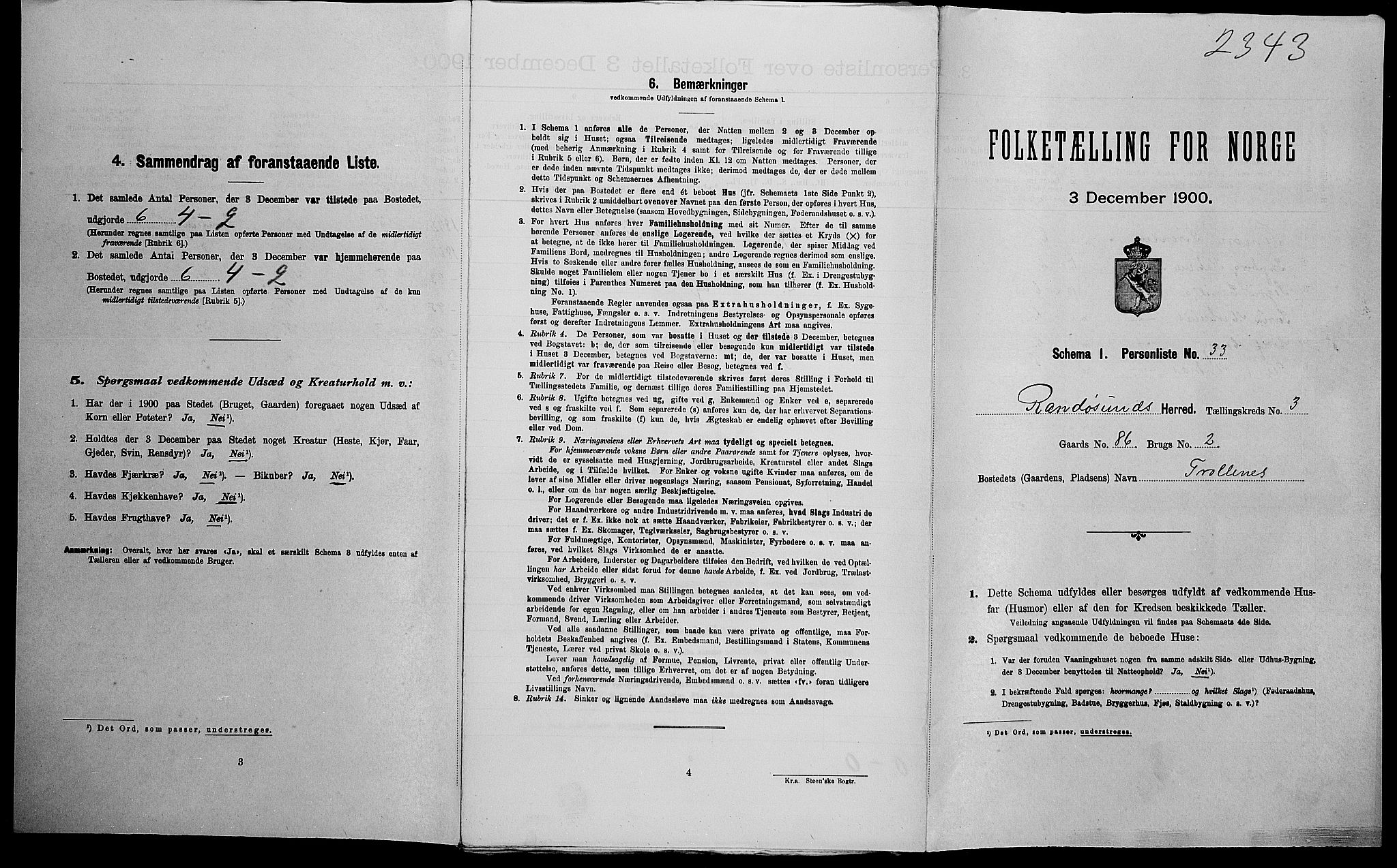 SAK, Folketelling 1900 for 1011 Randesund herred, 1900, s. 409