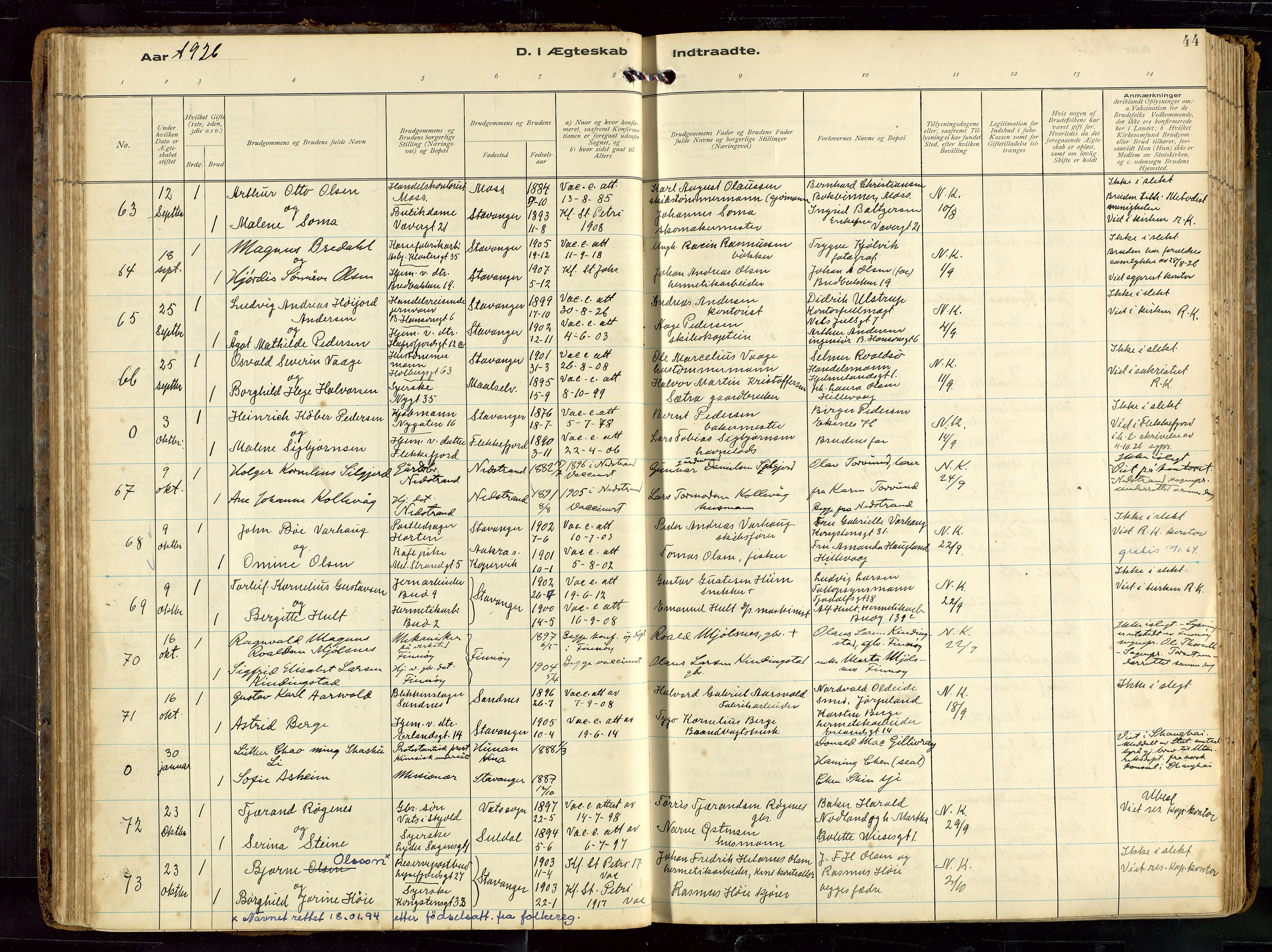 St. Petri sokneprestkontor, AV/SAST-A-101813/002/D/L0002: Ministerialbok nr. A 27, 1921-1942, s. 44