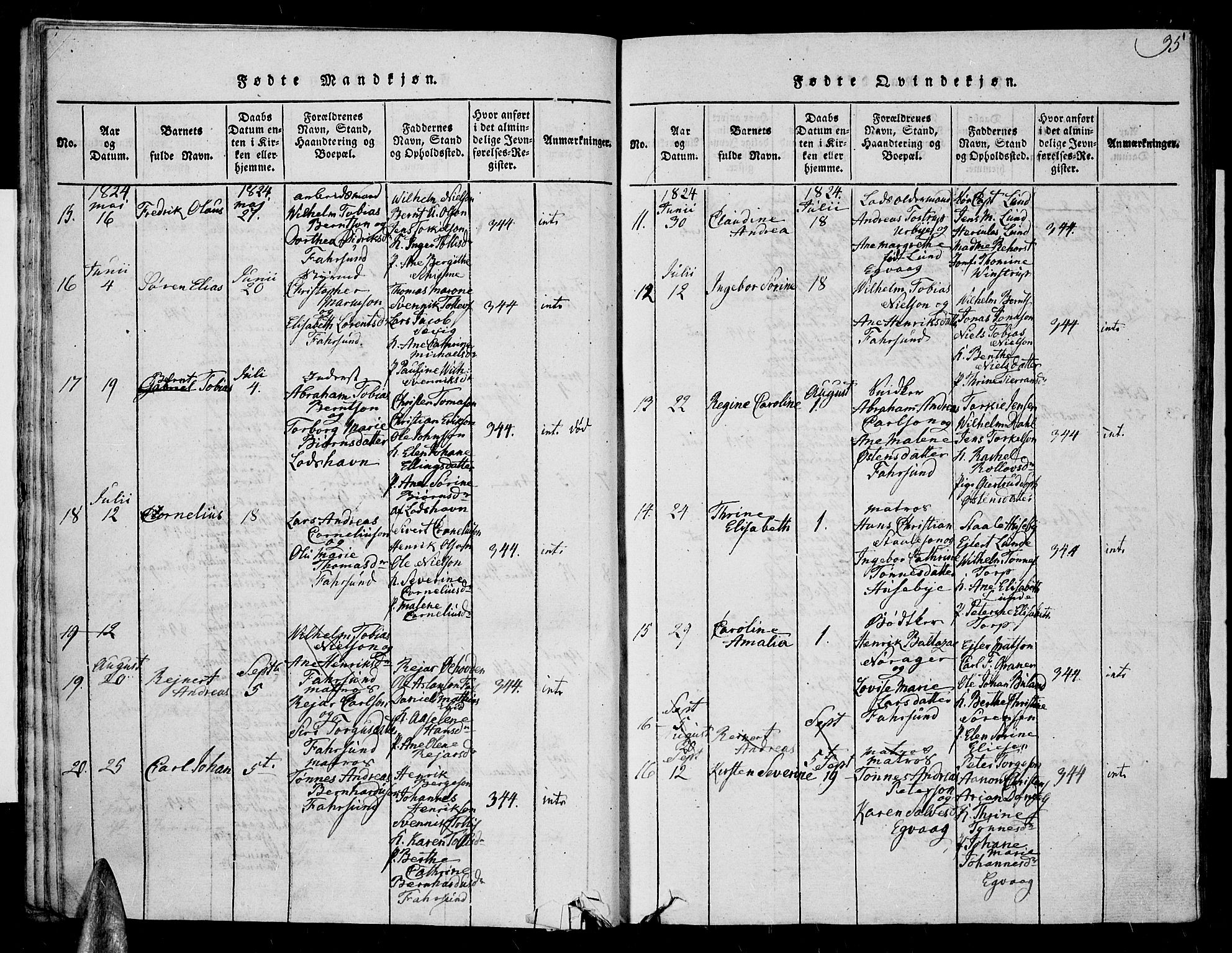 Farsund sokneprestkontor, AV/SAK-1111-0009/F/Fa/L0002: Ministerialbok nr. A 2, 1815-1836, s. 35