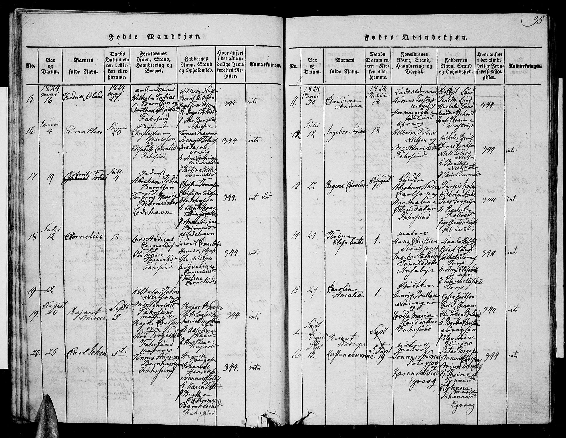 Farsund sokneprestkontor, SAK/1111-0009/F/Fa/L0002: Ministerialbok nr. A 2, 1815-1836, s. 35