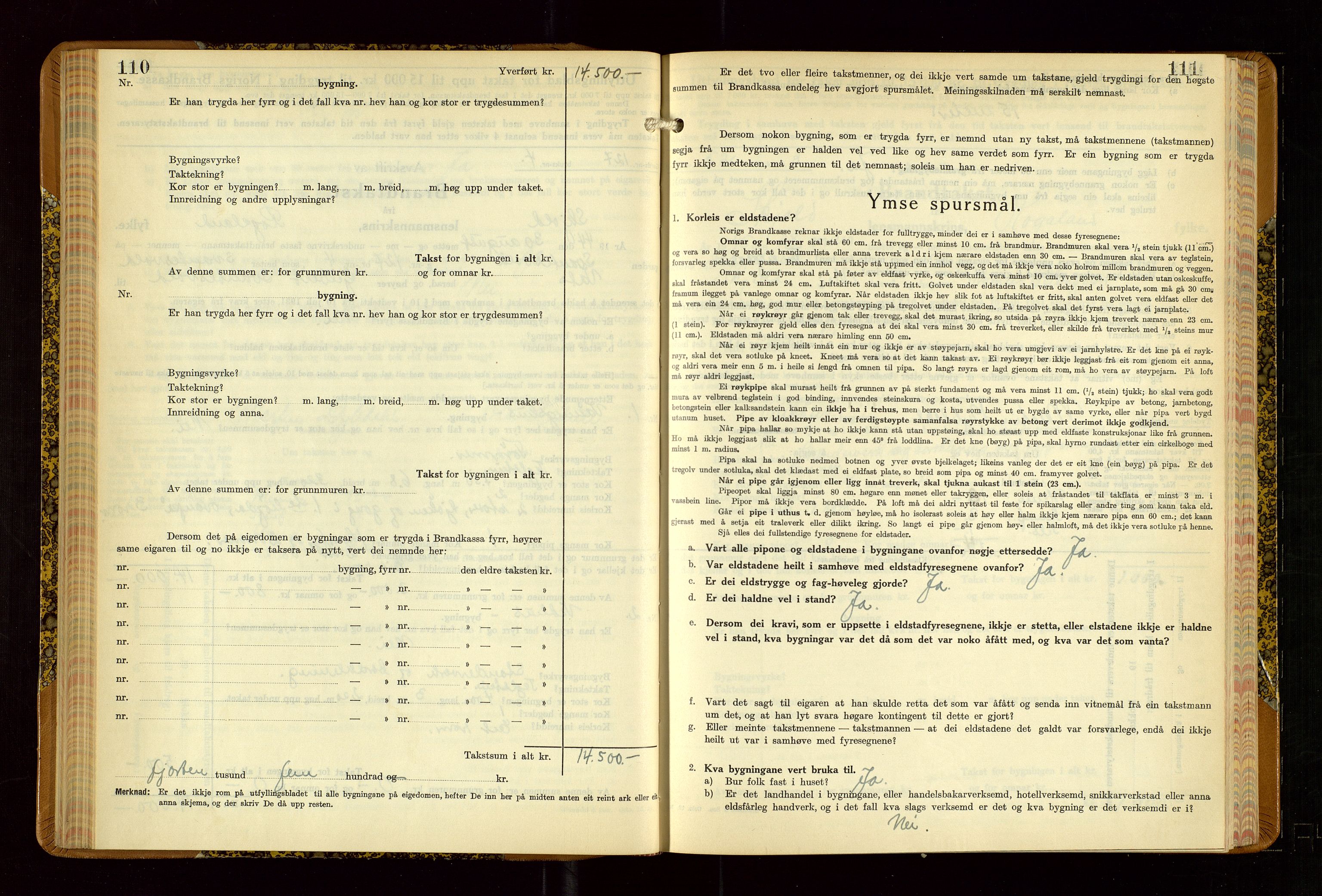 Skjold lensmannskontor, AV/SAST-A-100182/Gob/L0002: "Branntakstbok for Skjold lensmannskrins Rogaland fylke", 1939-1952, s. 110-111