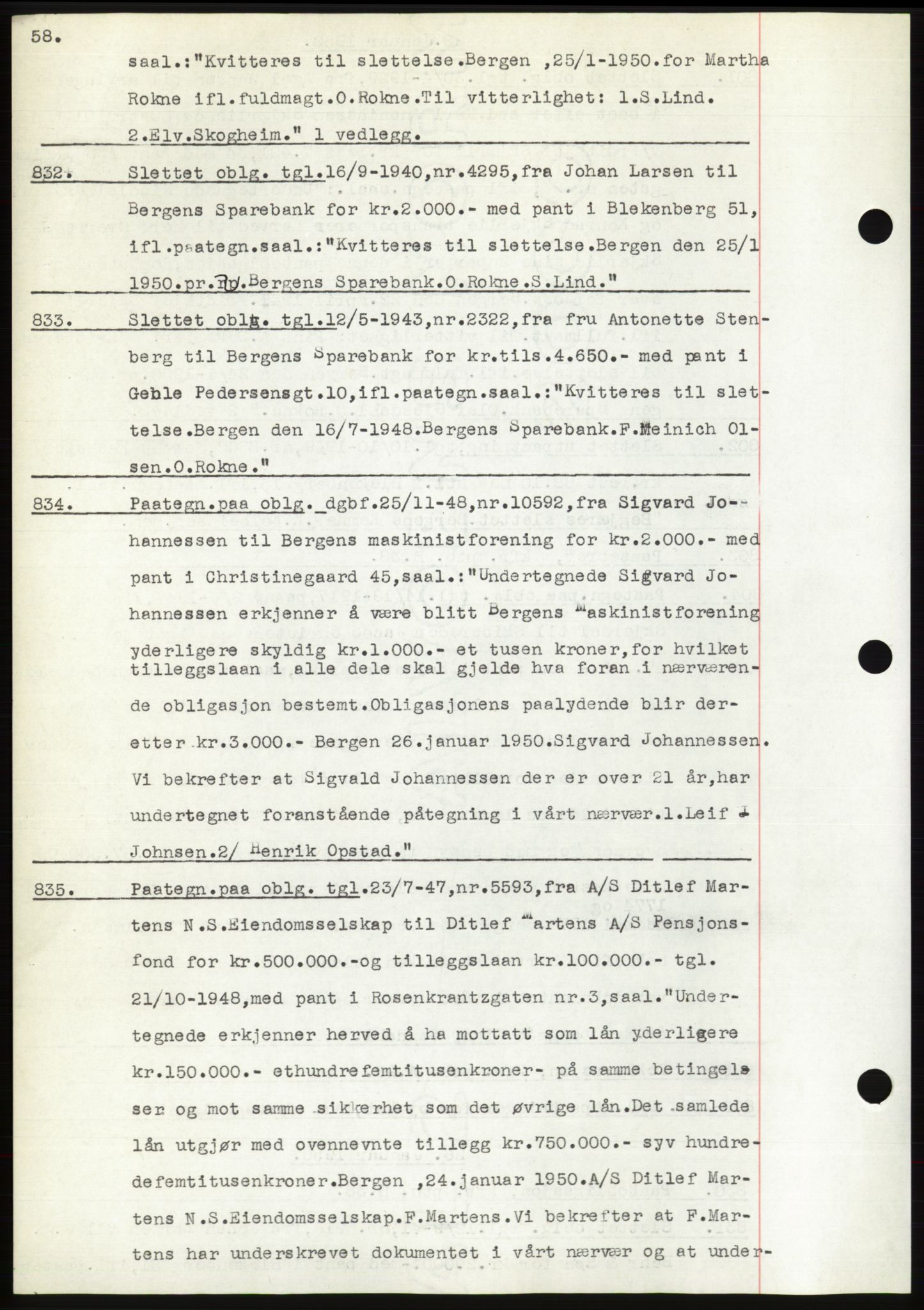 Byfogd og Byskriver i Bergen, SAB/A-3401/03: Pantebok nr. C 38, 1949-1950, Dagboknr: 832/1950