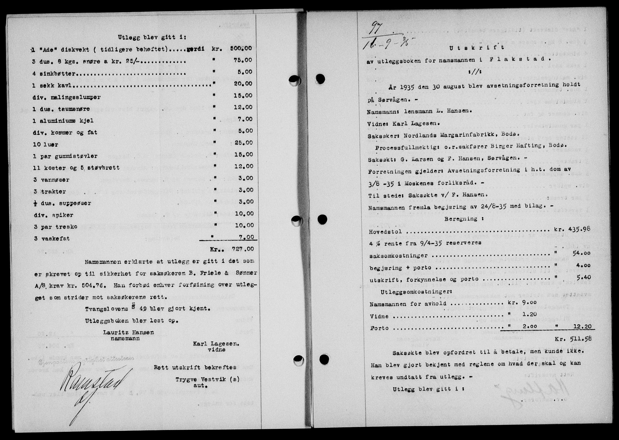 Lofoten sorenskriveri, AV/SAT-A-0017/1/2/2C/L0032b: Pantebok nr. 32b, 1935-1935, Tingl.dato: 16.09.1935