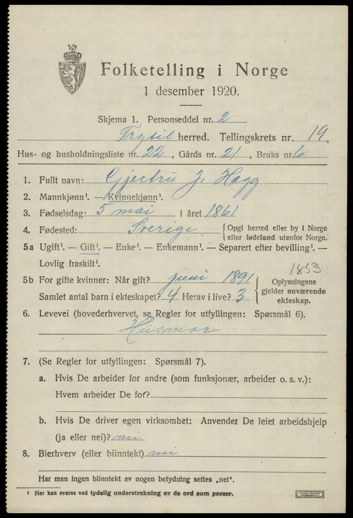 SAH, Folketelling 1920 for 0428 Trysil herred, 1920, s. 12987