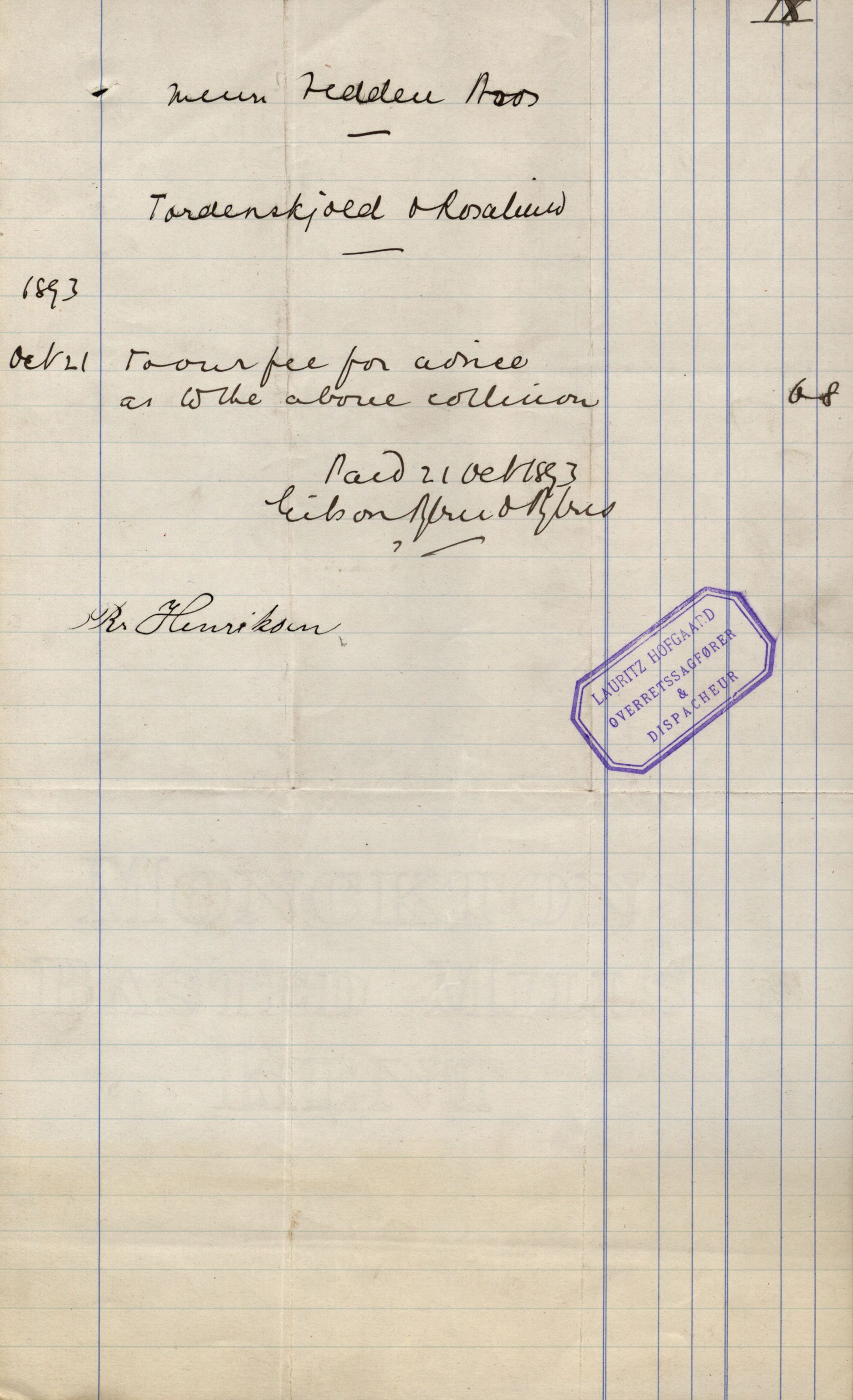 Pa 63 - Østlandske skibsassuranceforening, VEMU/A-1079/G/Ga/L0030/0003: Havaridokumenter / Rex, Salus, Schweigaard, Seladon, Titania, Tordenskjold av Trondhjem, 1893, s. 88
