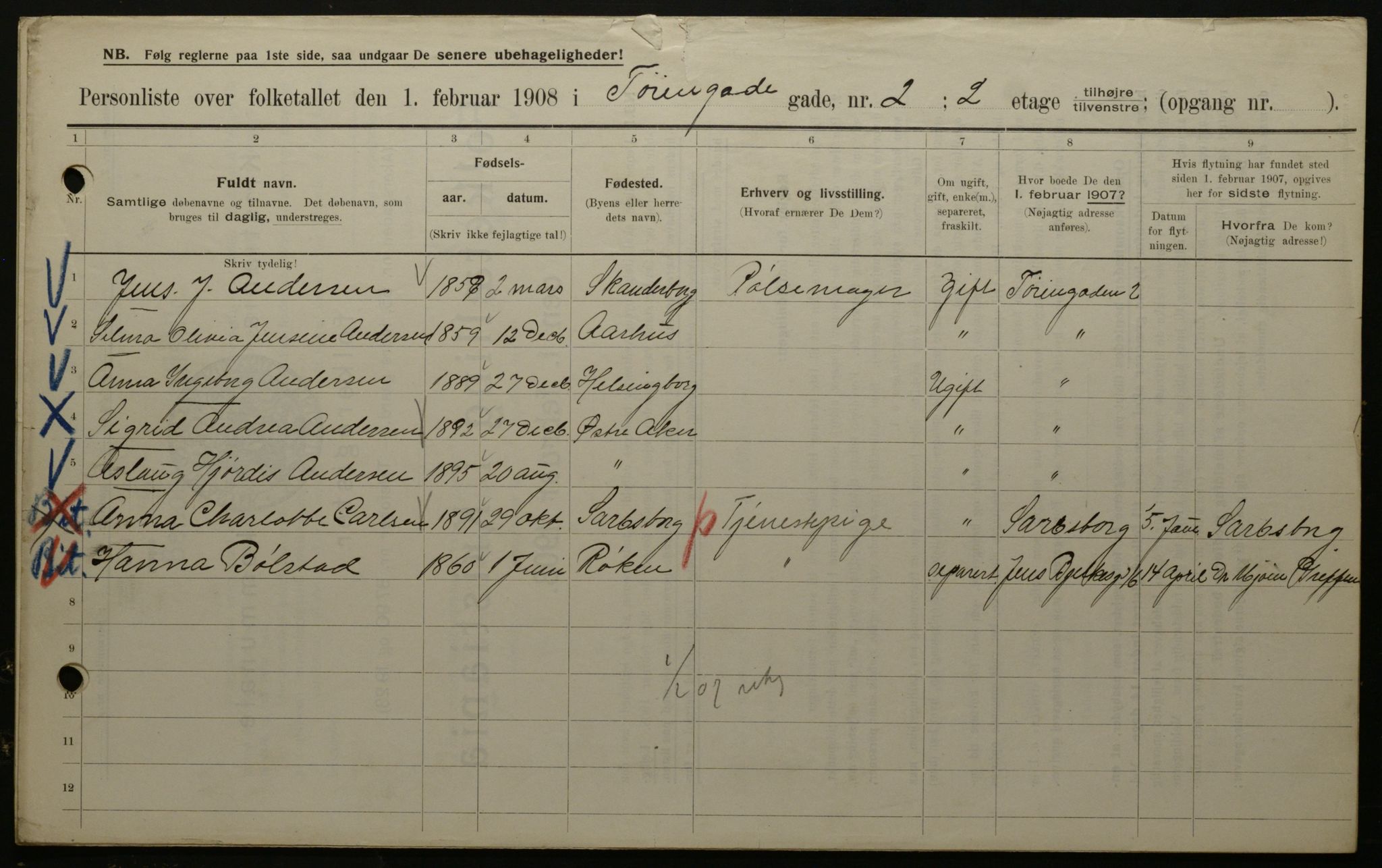 OBA, Kommunal folketelling 1.2.1908 for Kristiania kjøpstad, 1908, s. 105624