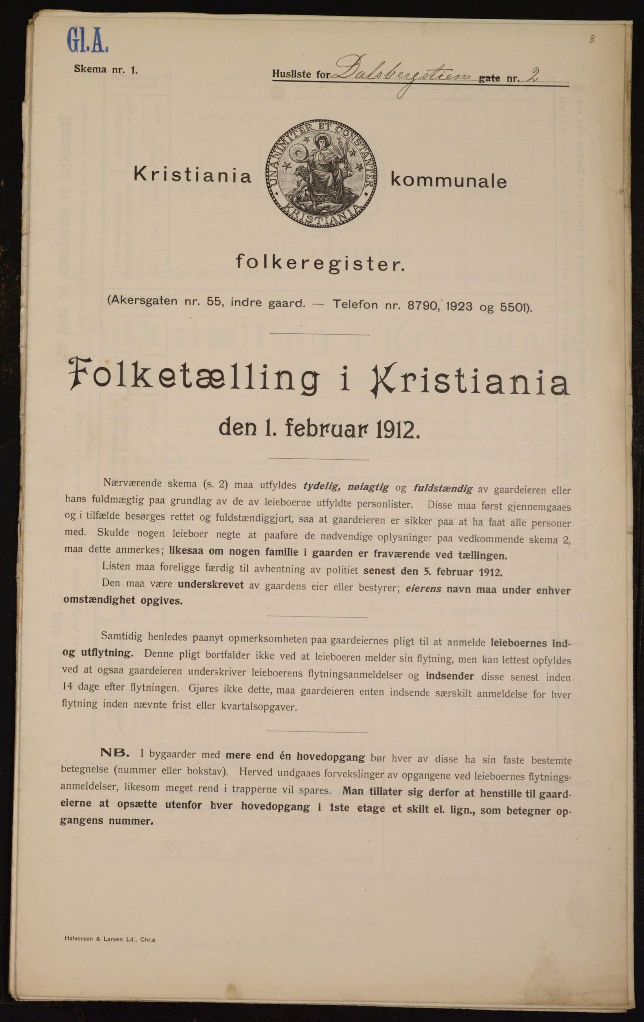 OBA, Kommunal folketelling 1.2.1912 for Kristiania, 1912, s. 13912