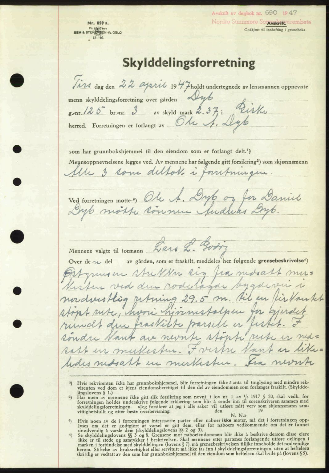 Nordre Sunnmøre sorenskriveri, SAT/A-0006/1/2/2C/2Ca: Pantebok nr. A24, 1947-1947, Dagboknr: 690/1947