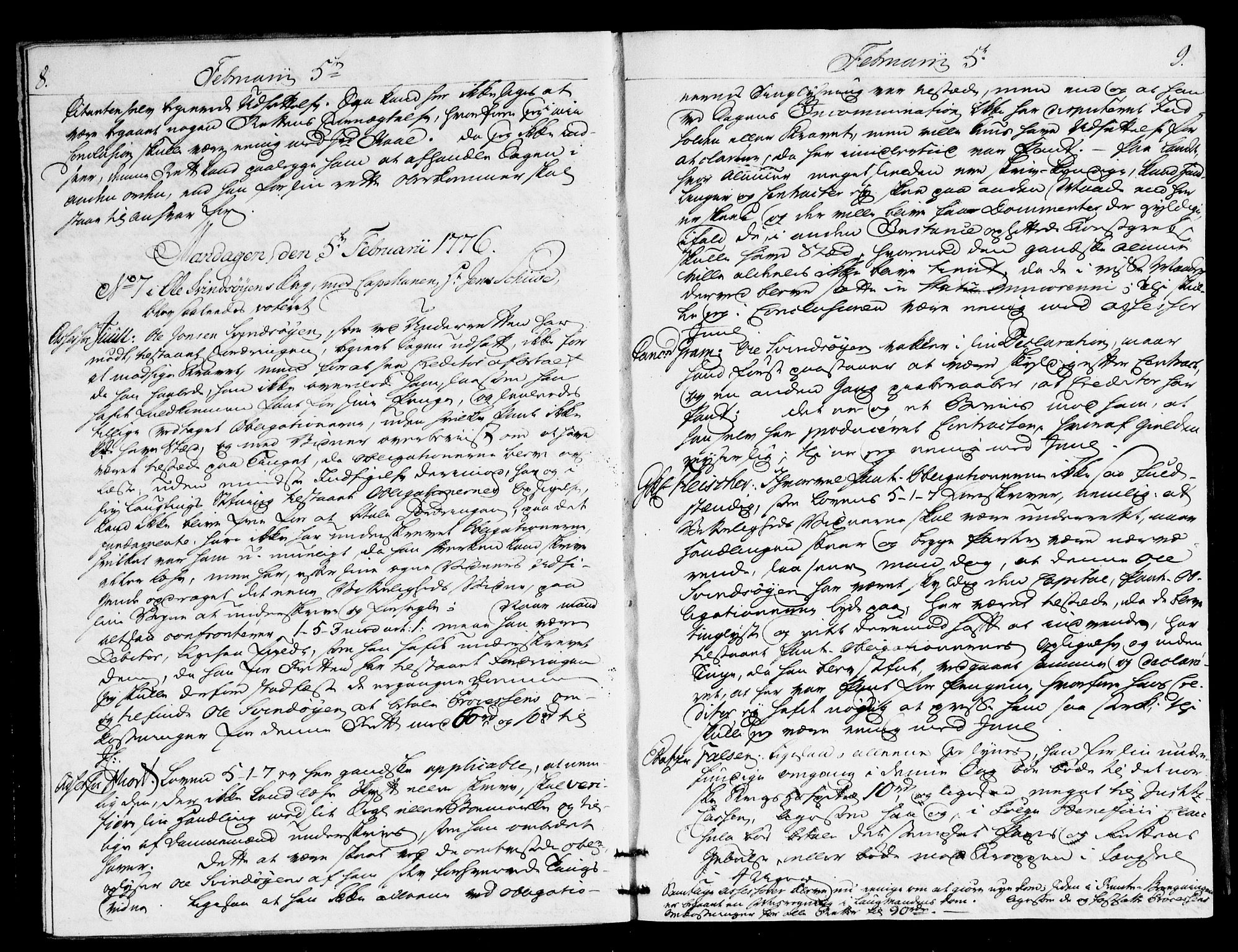 Overhoffretten 1667-1797, AV/RA-EA-2884/Ac/L0215: Voteringsprotokoll, 1776, s. 8-9