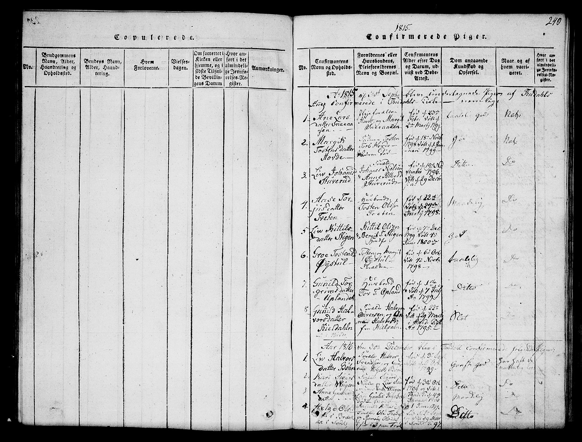 Hjartdal kirkebøker, AV/SAKO-A-270/G/Gc/L0001: Klokkerbok nr. III 1, 1815-1842, s. 240