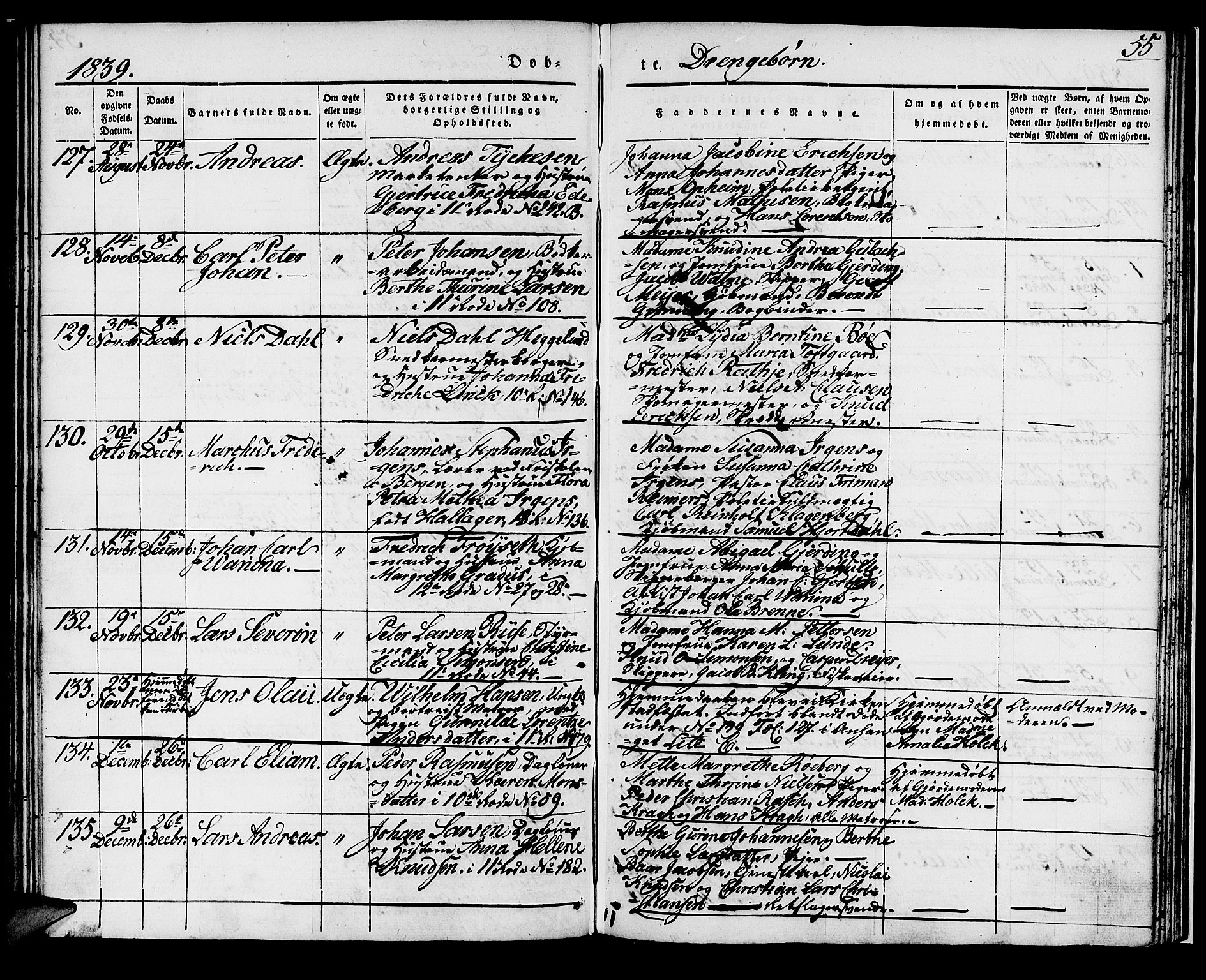 Domkirken sokneprestembete, AV/SAB-A-74801/H/Haa/L0018: Ministerialbok nr. B 1, 1838-1840, s. 55