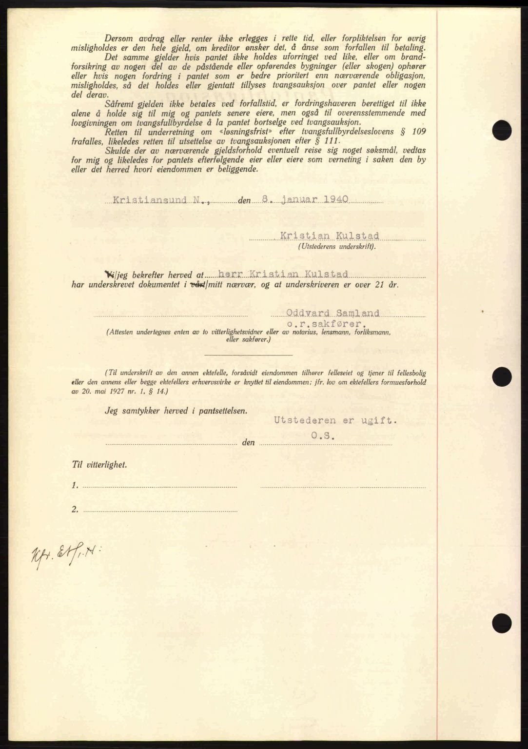 Nordmøre sorenskriveri, AV/SAT-A-4132/1/2/2Ca: Pantebok nr. B86, 1939-1940, Dagboknr: 41/1940