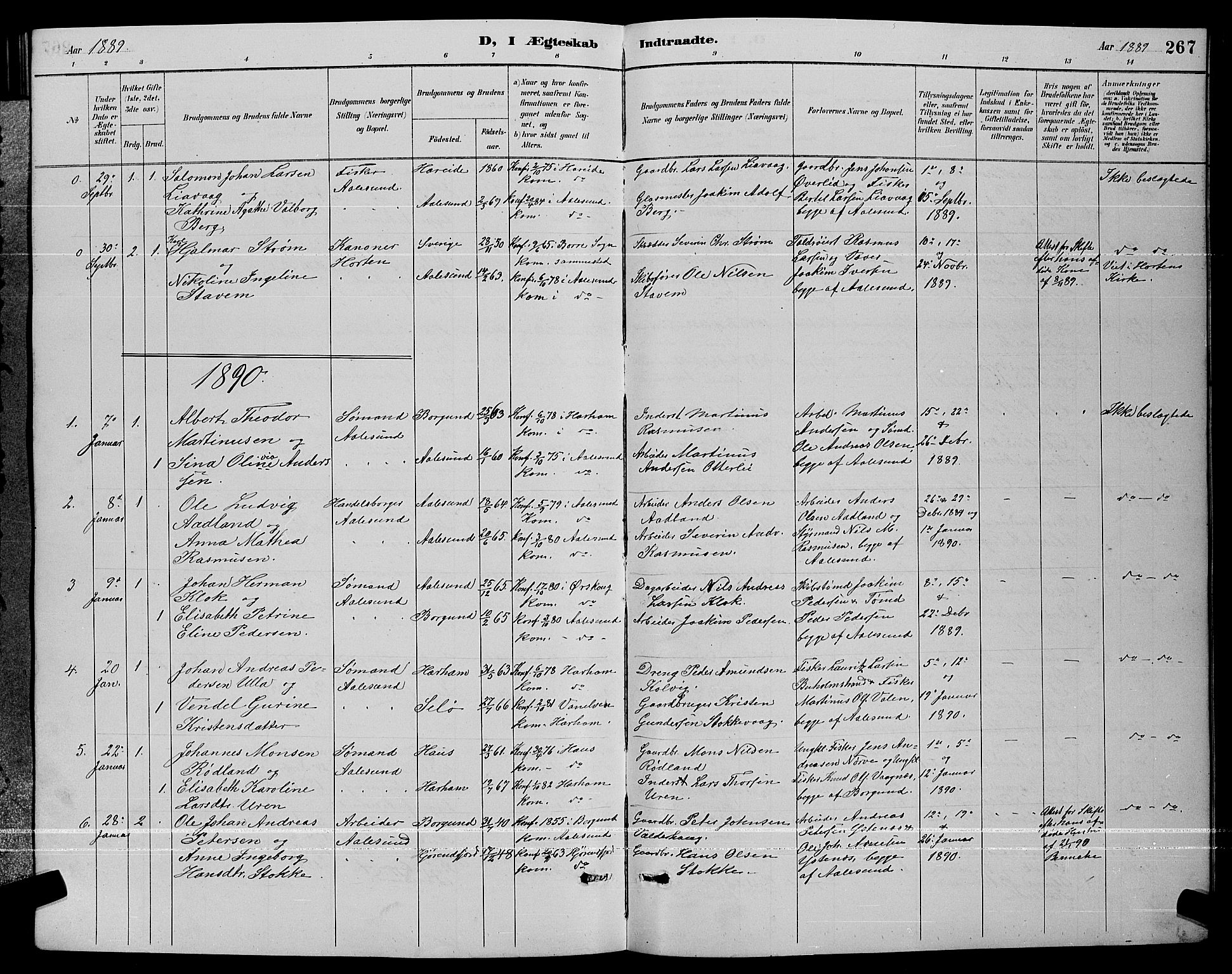 Ministerialprotokoller, klokkerbøker og fødselsregistre - Møre og Romsdal, SAT/A-1454/529/L0467: Klokkerbok nr. 529C04, 1889-1897, s. 267