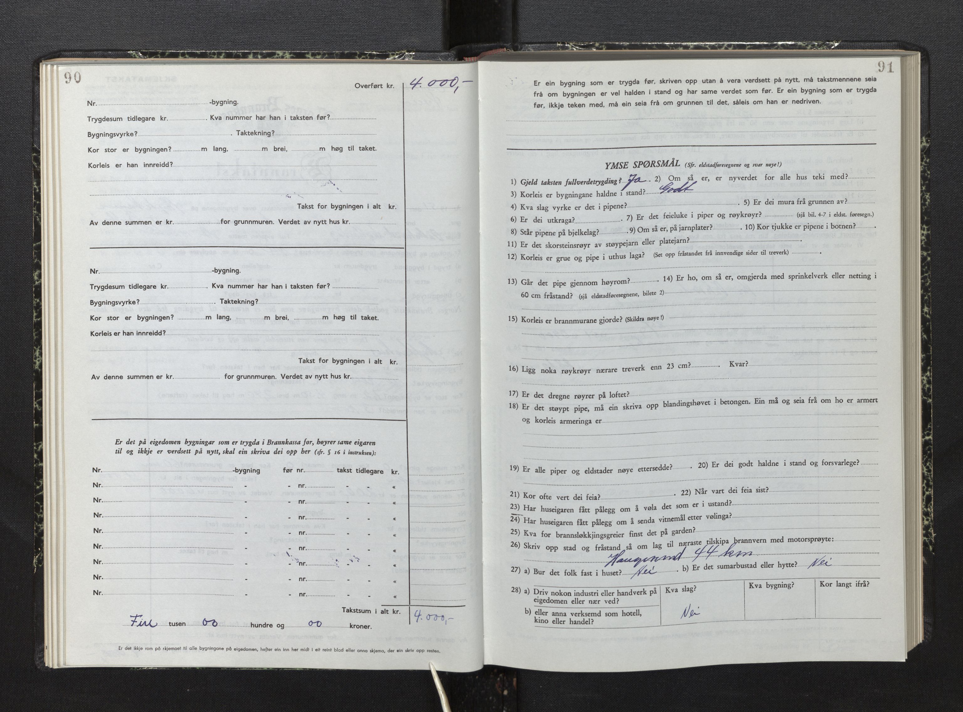 Lensmannen i Sveio, AV/SAB-A-35301/0012/L0010: Branntakstprotokoll, skjematakst, 1949-1954, s. 90-91