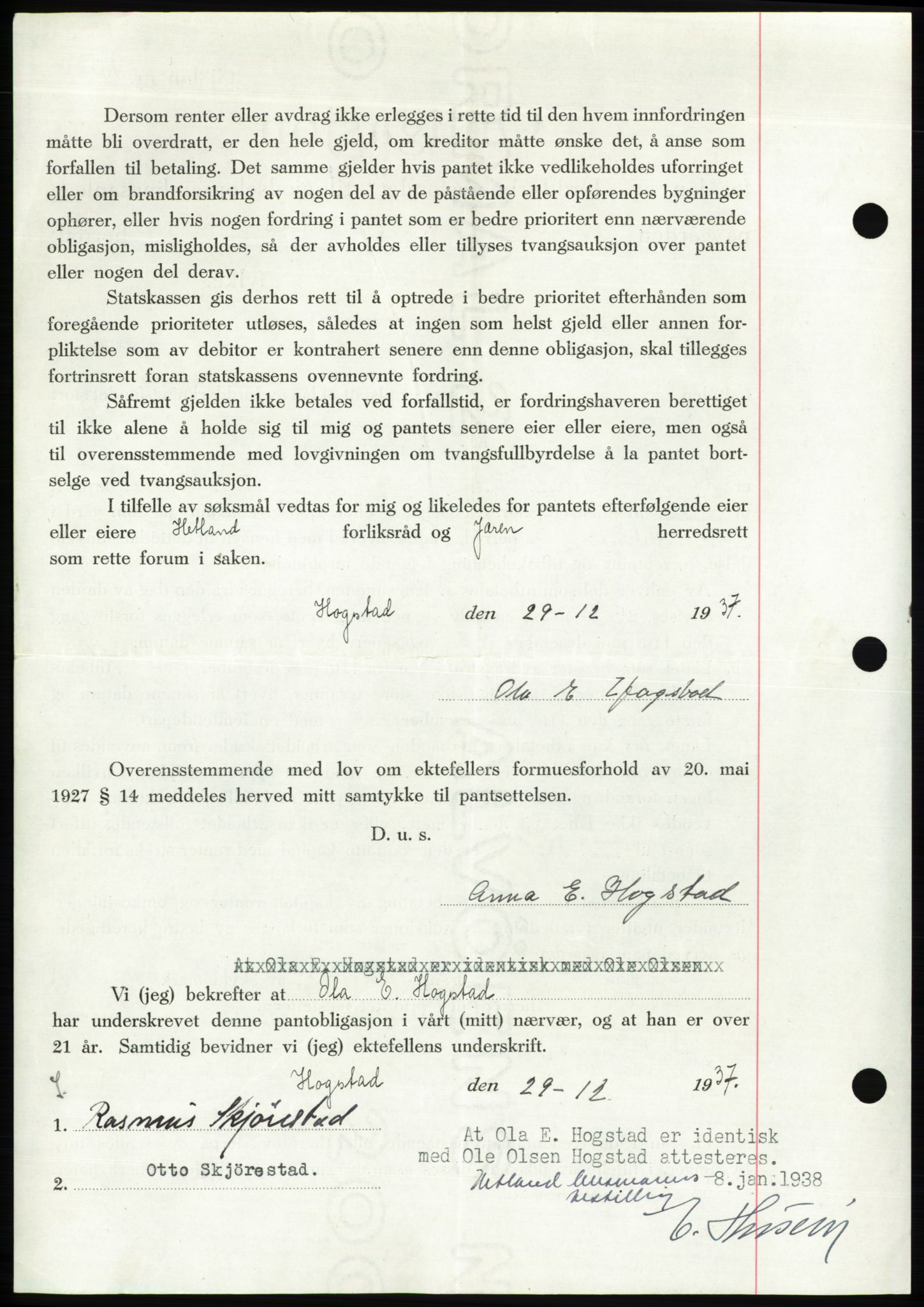 Jæren sorenskriveri, SAST/A-100310/03/G/Gba/L0070: Pantebok, 1938-1938, Dagboknr: 92/1938
