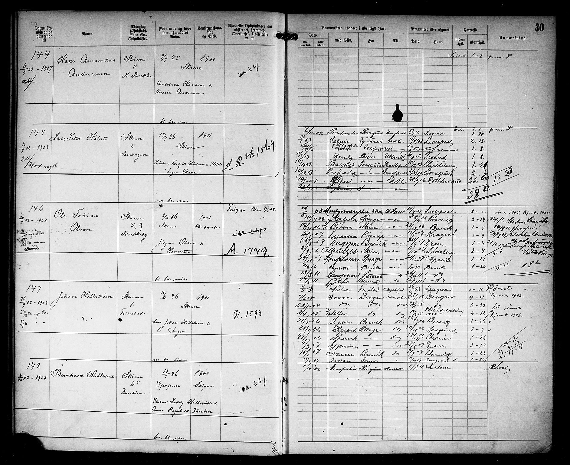 Skien innrulleringskontor, AV/SAKO-A-832/F/Fc/L0006: Annotasjonsrulle, 1899-1911, s. 32