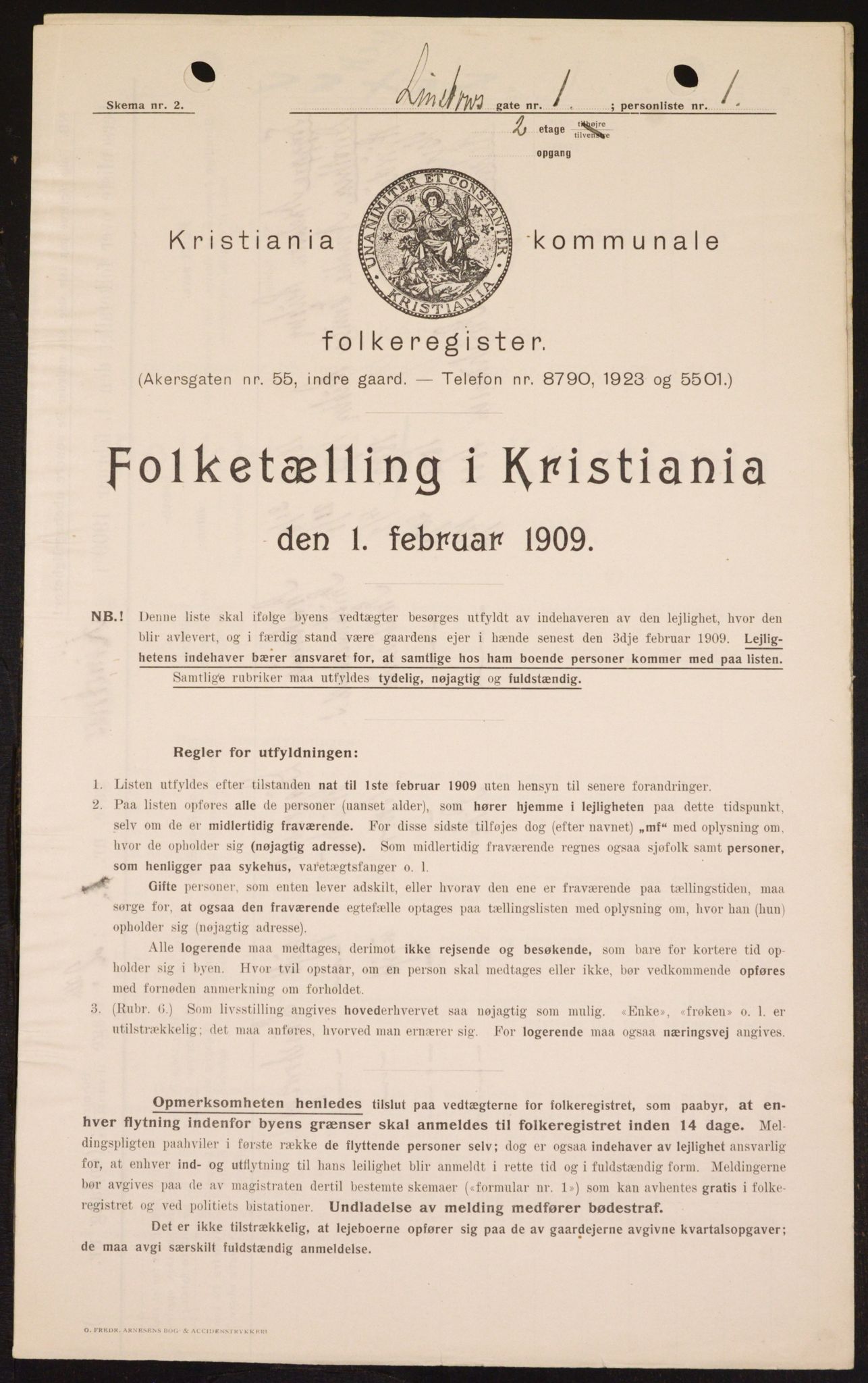 OBA, Kommunal folketelling 1.2.1909 for Kristiania kjøpstad, 1909, s. 52602