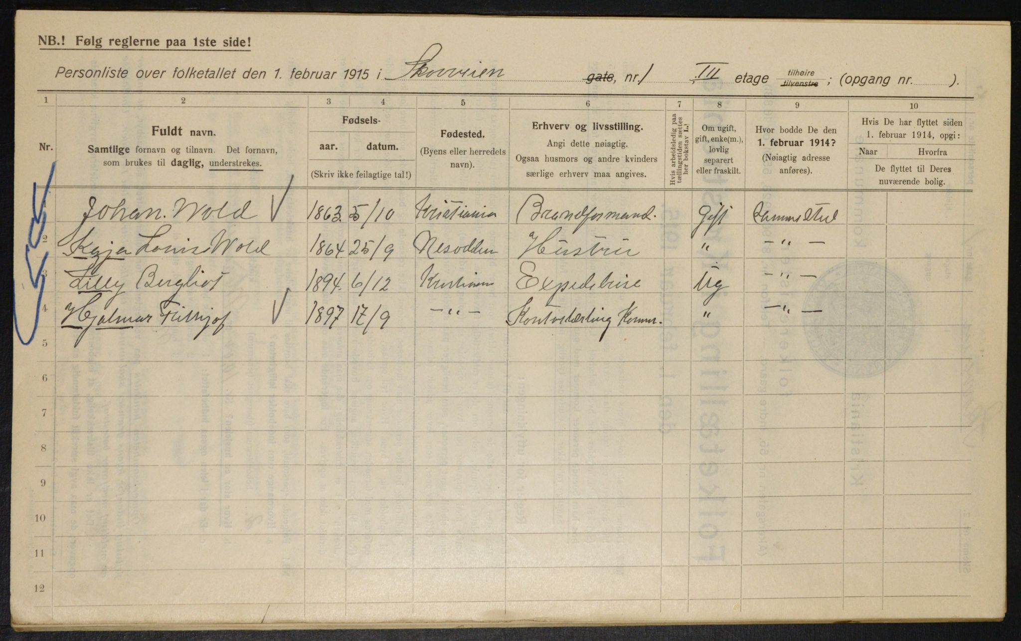 OBA, Kommunal folketelling 1.2.1915 for Kristiania, 1915, s. 96251