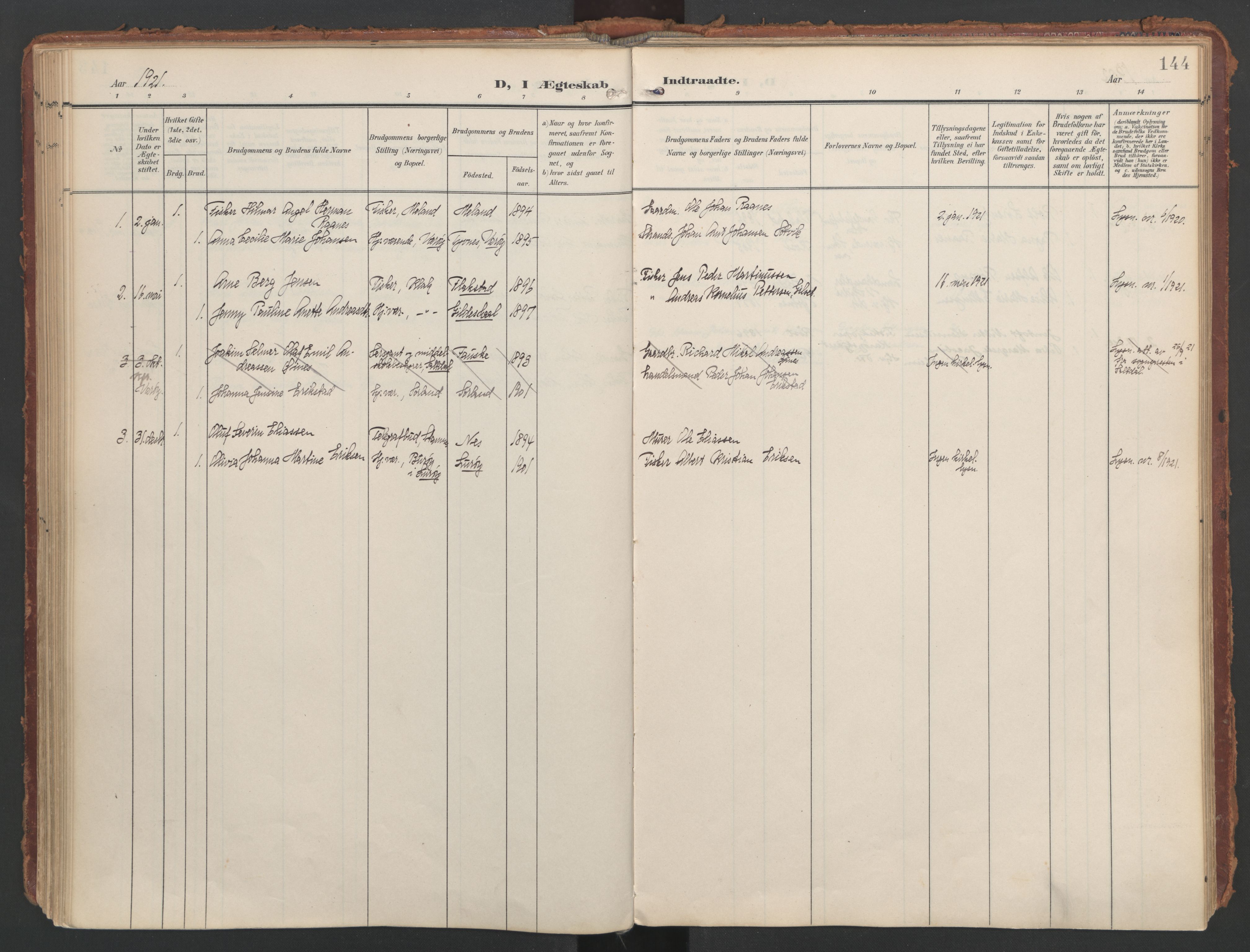 Ministerialprotokoller, klokkerbøker og fødselsregistre - Nordland, SAT/A-1459/808/L0129: Ministerialbok nr. 808A02, 1903-1931, s. 144