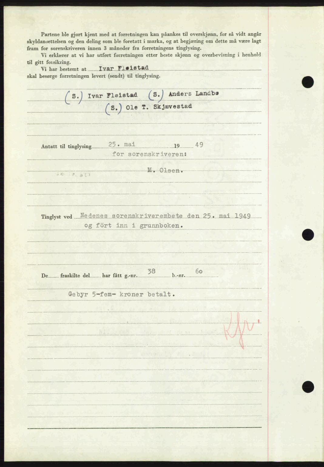 Nedenes sorenskriveri, AV/SAK-1221-0006/G/Gb/Gba/L0060: Pantebok nr. A12, 1948-1949, Dagboknr: 798/1949