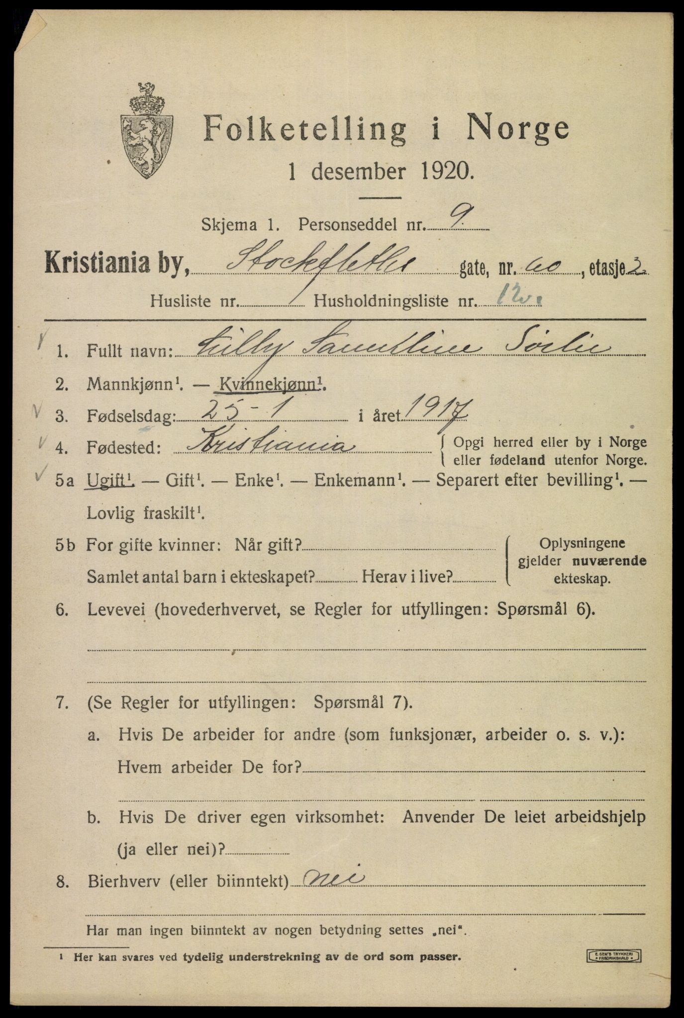 SAO, Folketelling 1920 for 0301 Kristiania kjøpstad, 1920, s. 546129