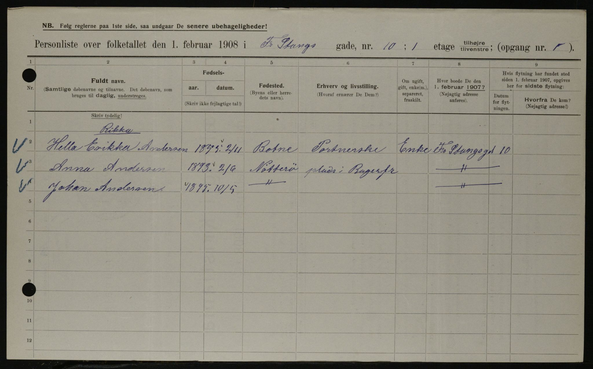 OBA, Kommunal folketelling 1.2.1908 for Kristiania kjøpstad, 1908, s. 24049