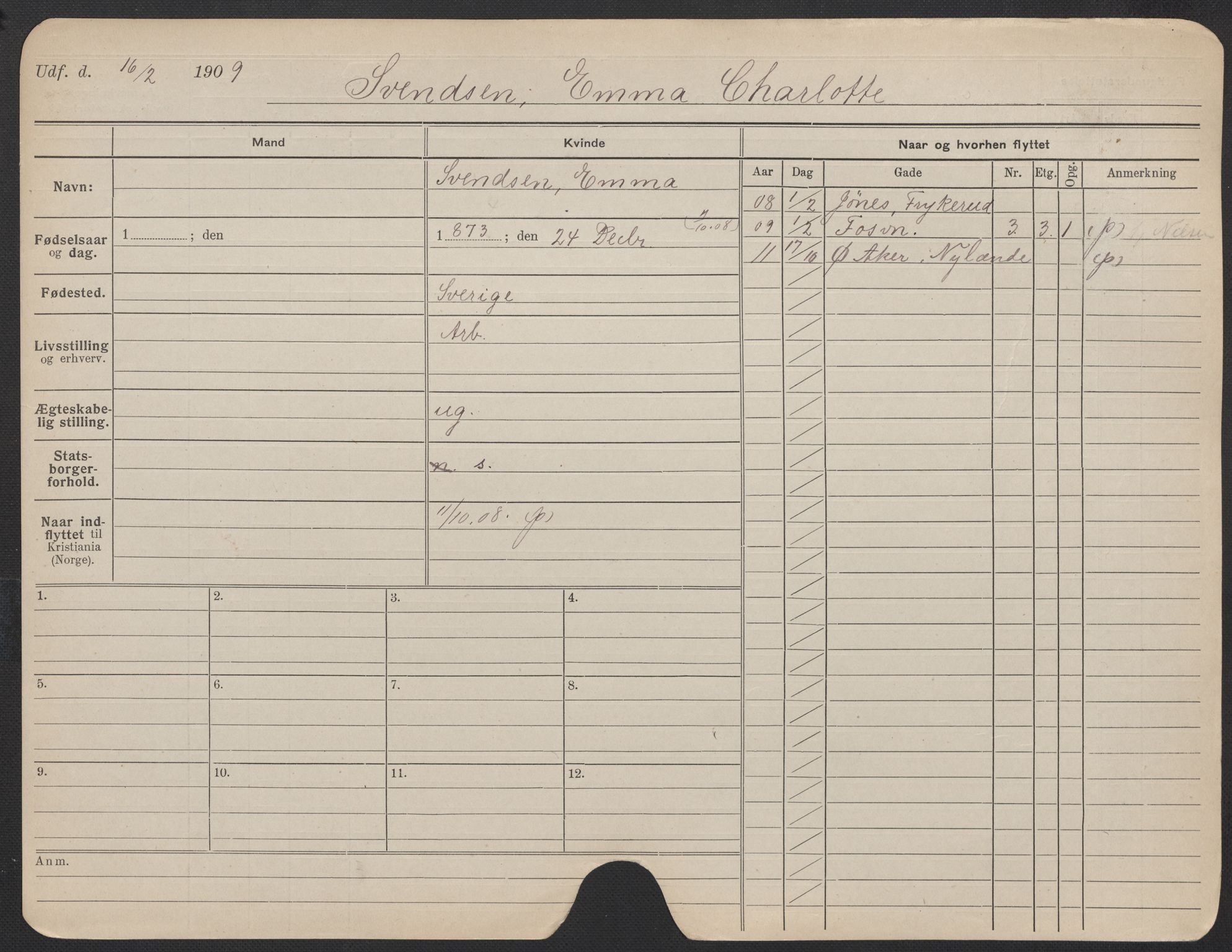 Oslo folkeregister, Registerkort, AV/SAO-A-11715/F/Fa/Fac/L0024: Kvinner, 1906-1914, s. 630a