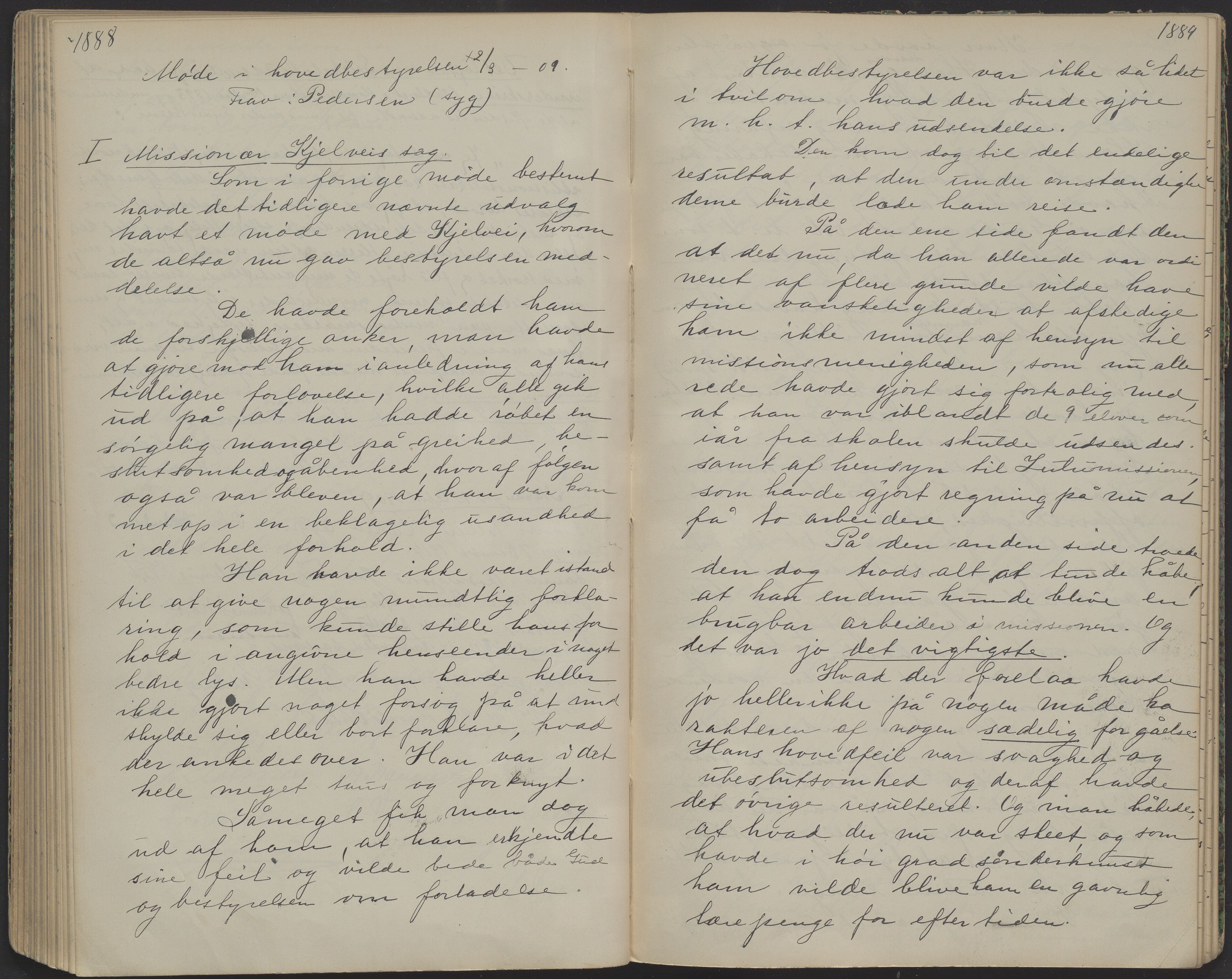 Det Norske Misjonsselskap - hovedadministrasjonen, VID/MA-A-1045/D/Da/Daa/L0018: Styreprotokoll nr. XII B, 8. juli 1907 - 11. oktober 1909, 1907-1909, s. 1888-1889