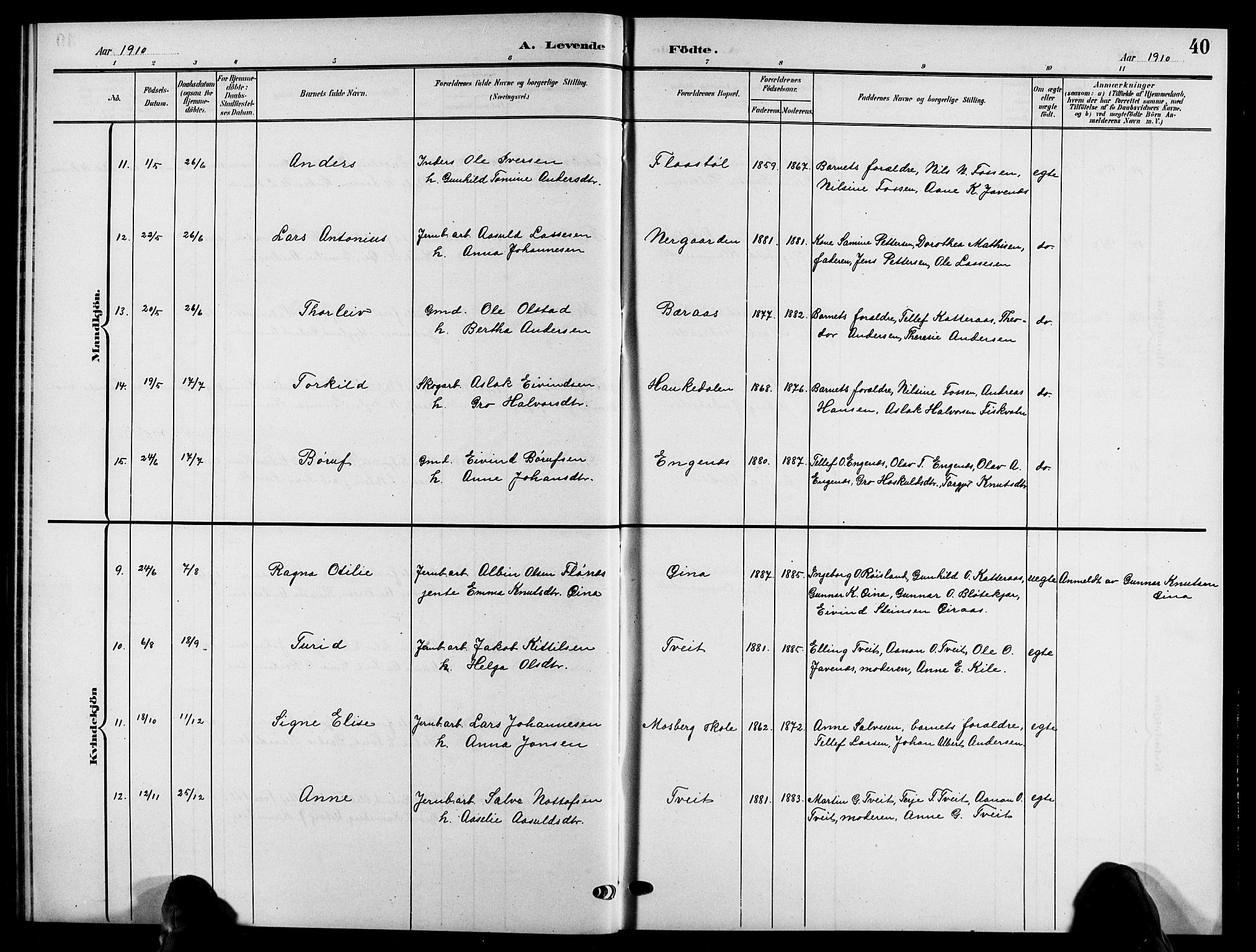Åmli sokneprestkontor, AV/SAK-1111-0050/F/Fb/Fbc/L0005: Klokkerbok nr. B 5, 1903-1916, s. 40