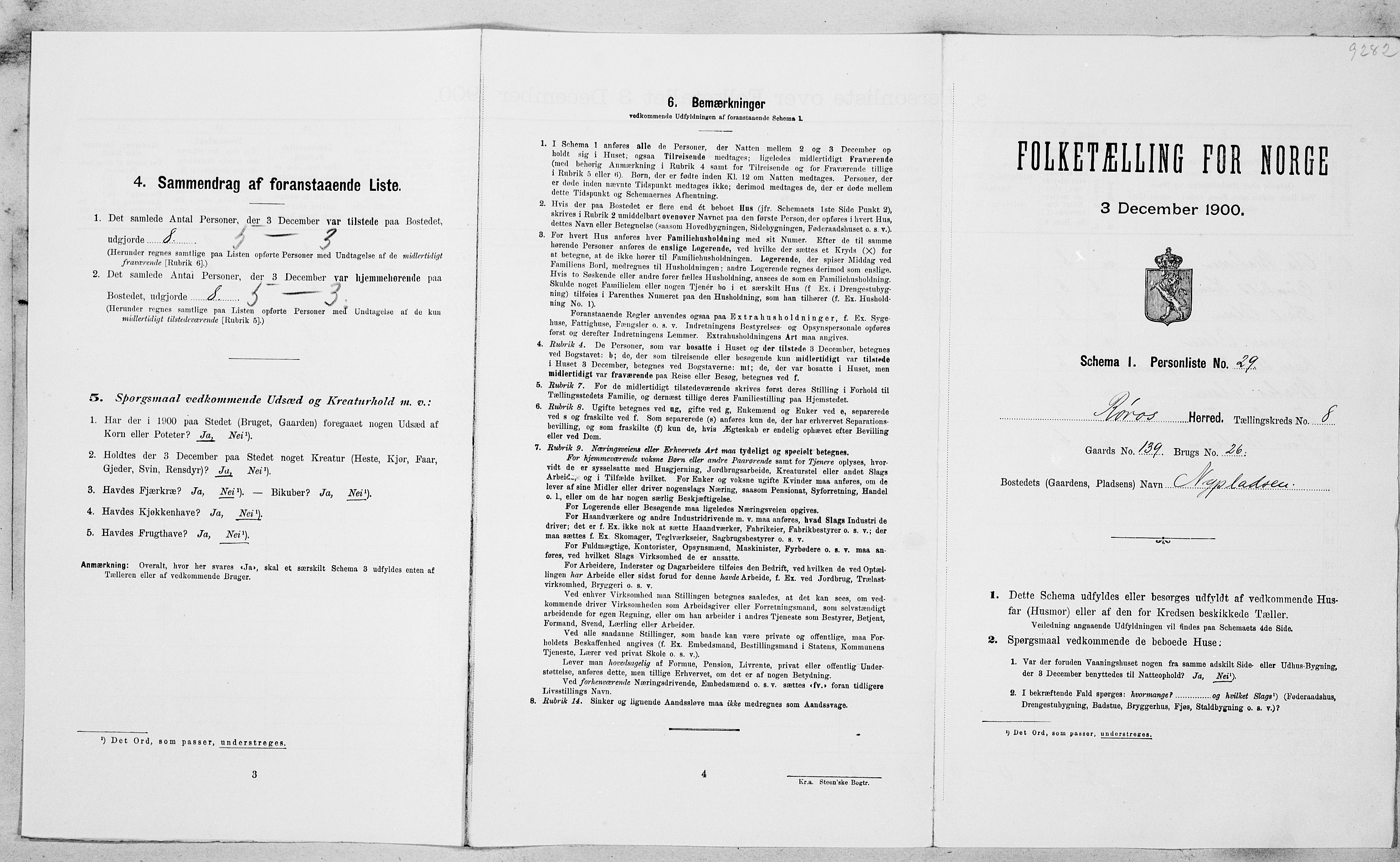 SAT, Folketelling 1900 for 1640 Røros herred, 1900, s. 954