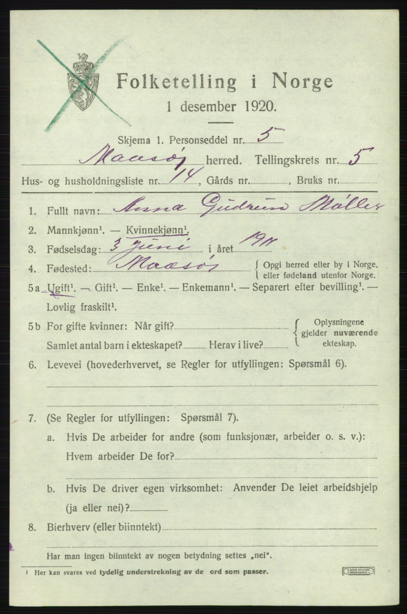 SATØ, Folketelling 1920 for 2018 Måsøy herred, 1920, s. 2622