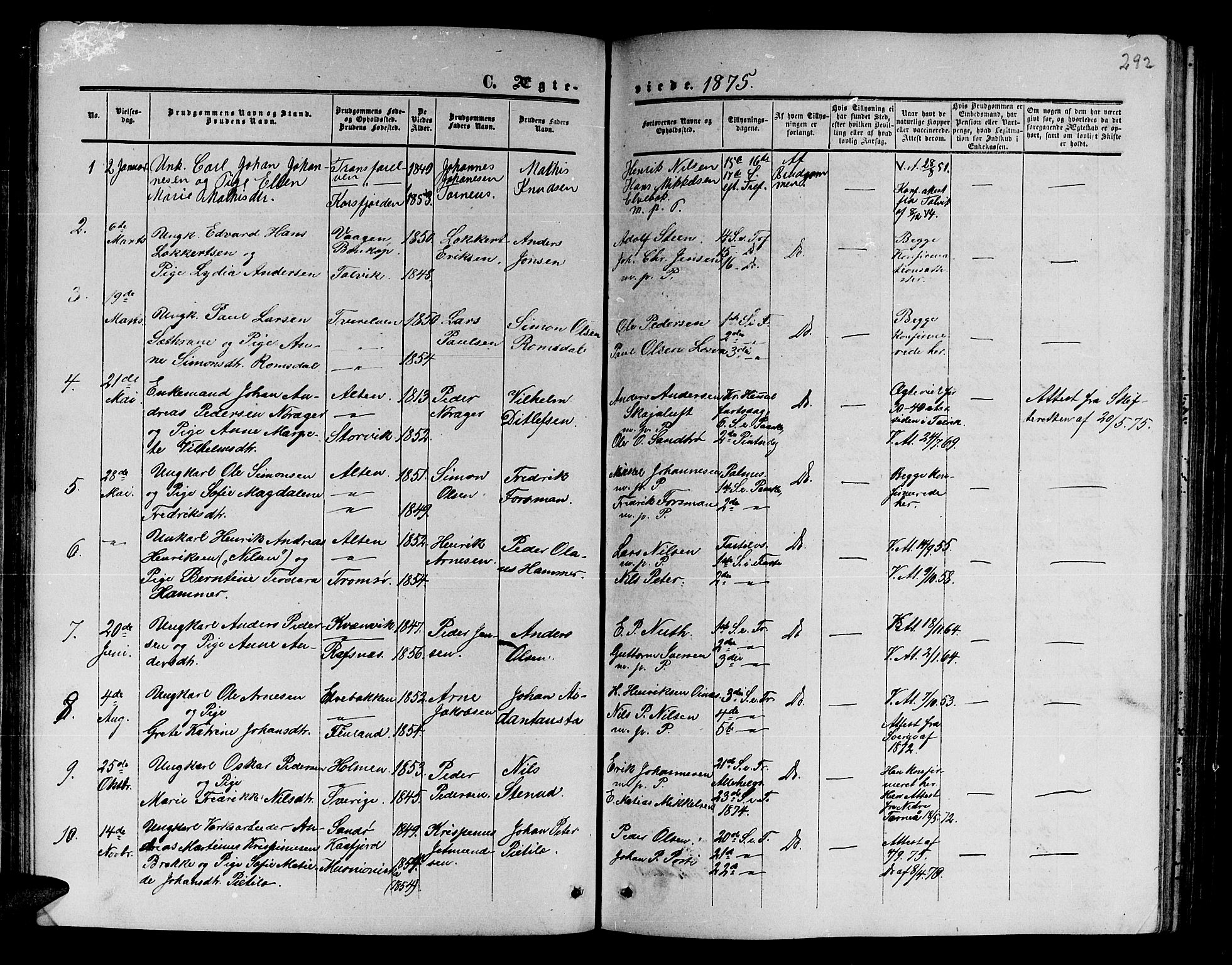 Alta sokneprestkontor, AV/SATØ-S-1338/H/Hb/L0001.klokk: Klokkerbok nr. 1, 1858-1878, s. 291-292