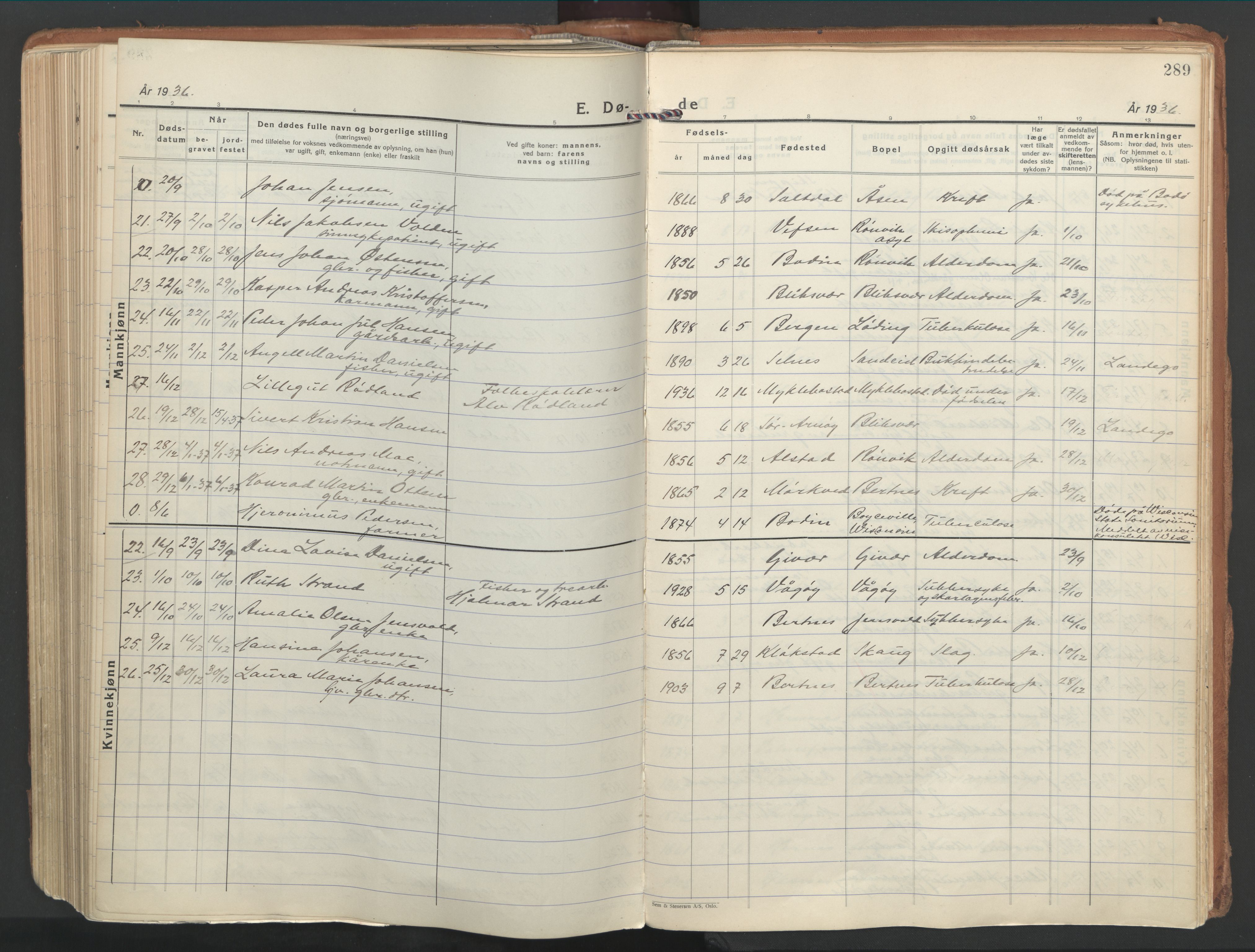 Ministerialprotokoller, klokkerbøker og fødselsregistre - Nordland, AV/SAT-A-1459/802/L0061: Ministerialbok nr. 802A08, 1933-1946, s. 289