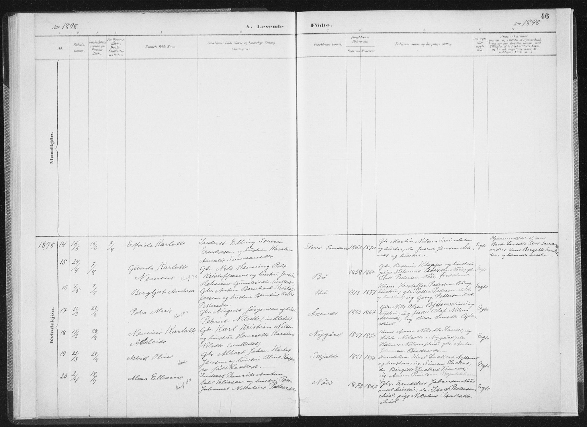Ministerialprotokoller, klokkerbøker og fødselsregistre - Nordland, SAT/A-1459/898/L1422: Ministerialbok nr. 898A02, 1887-1908, s. 46